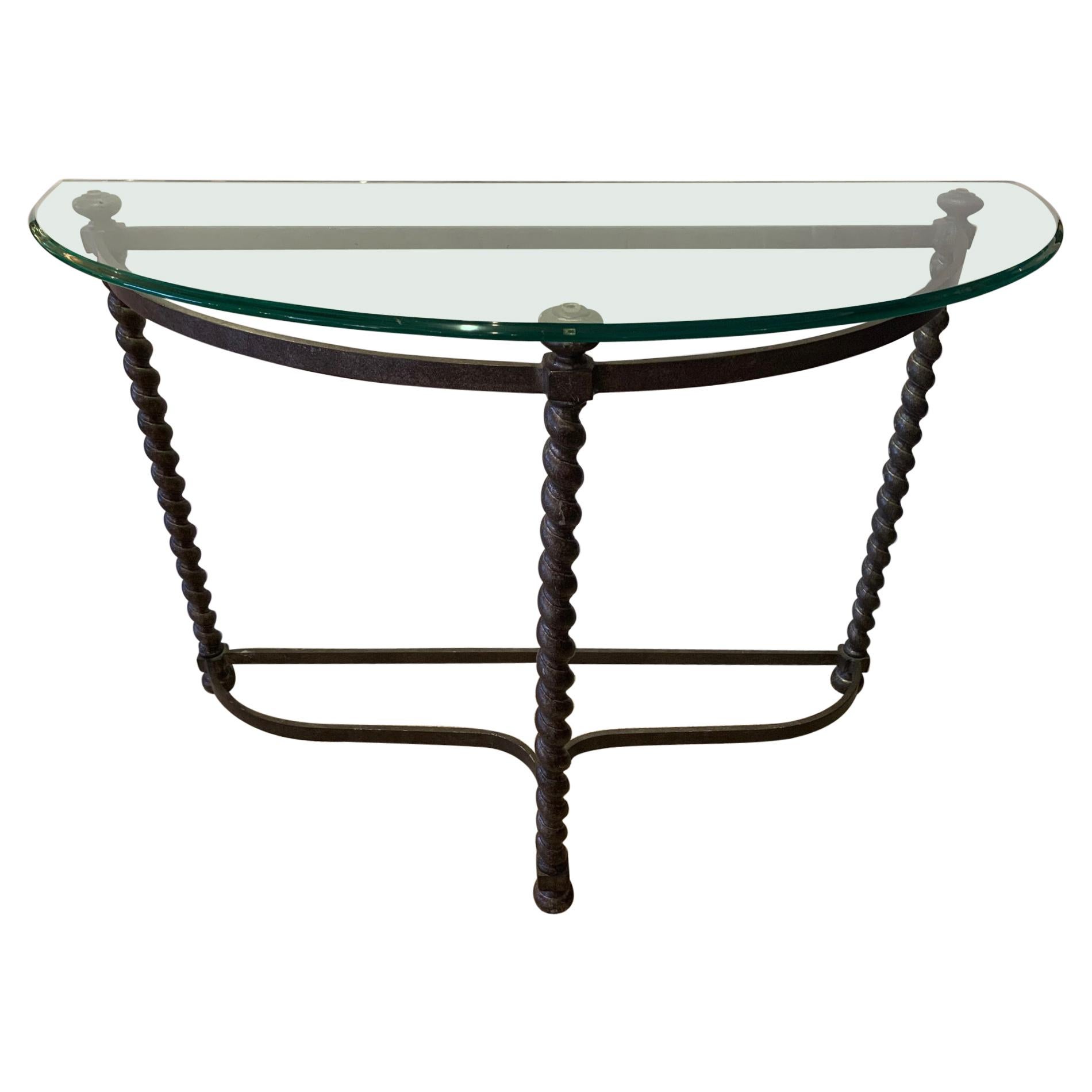 Stunning Iron Barley Twist Demilune Console with Bevelled Glass Top