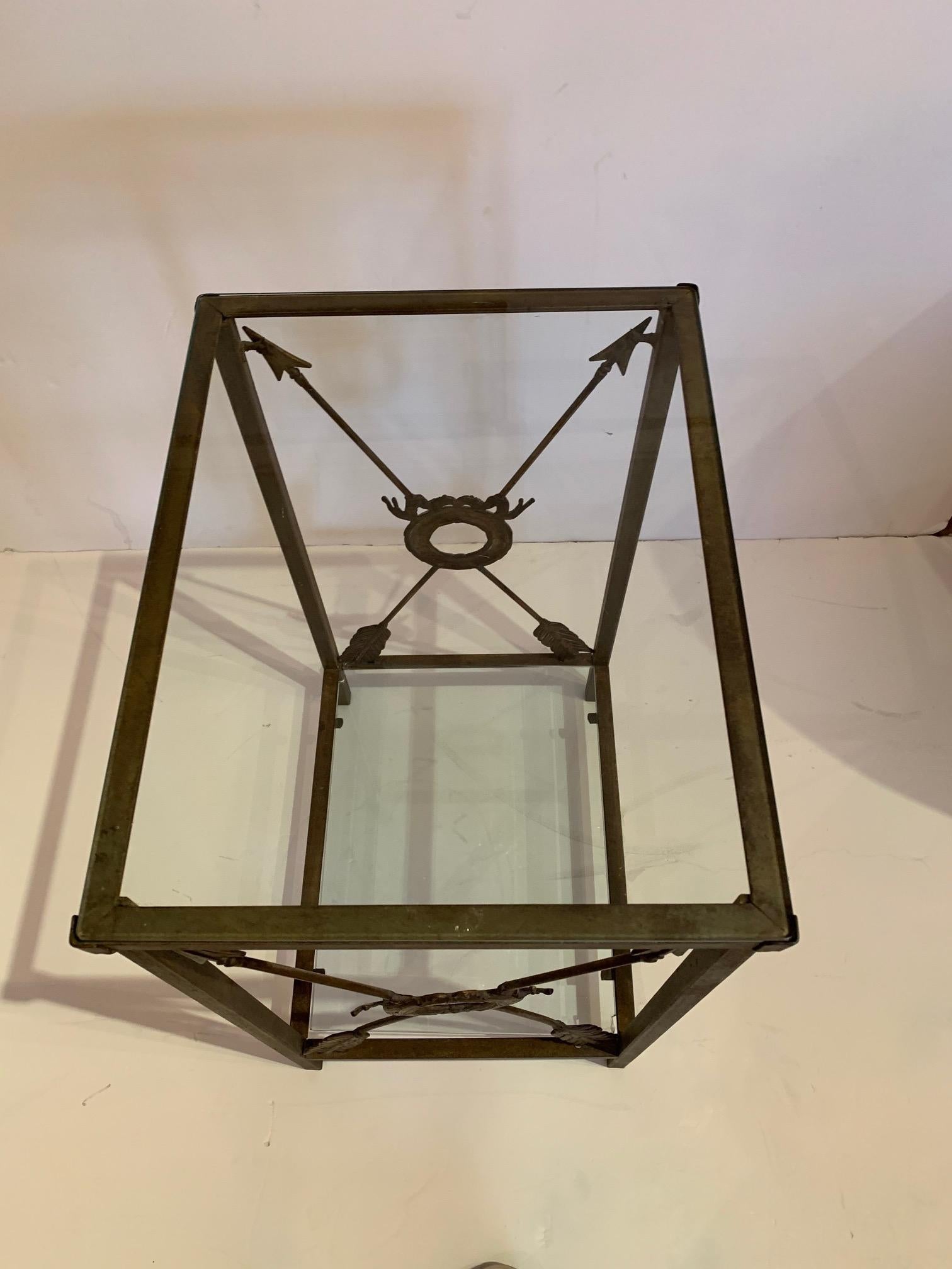 Stunning Iron and Glass Neoclassical Style End Table with Arrow Motife For Sale 5