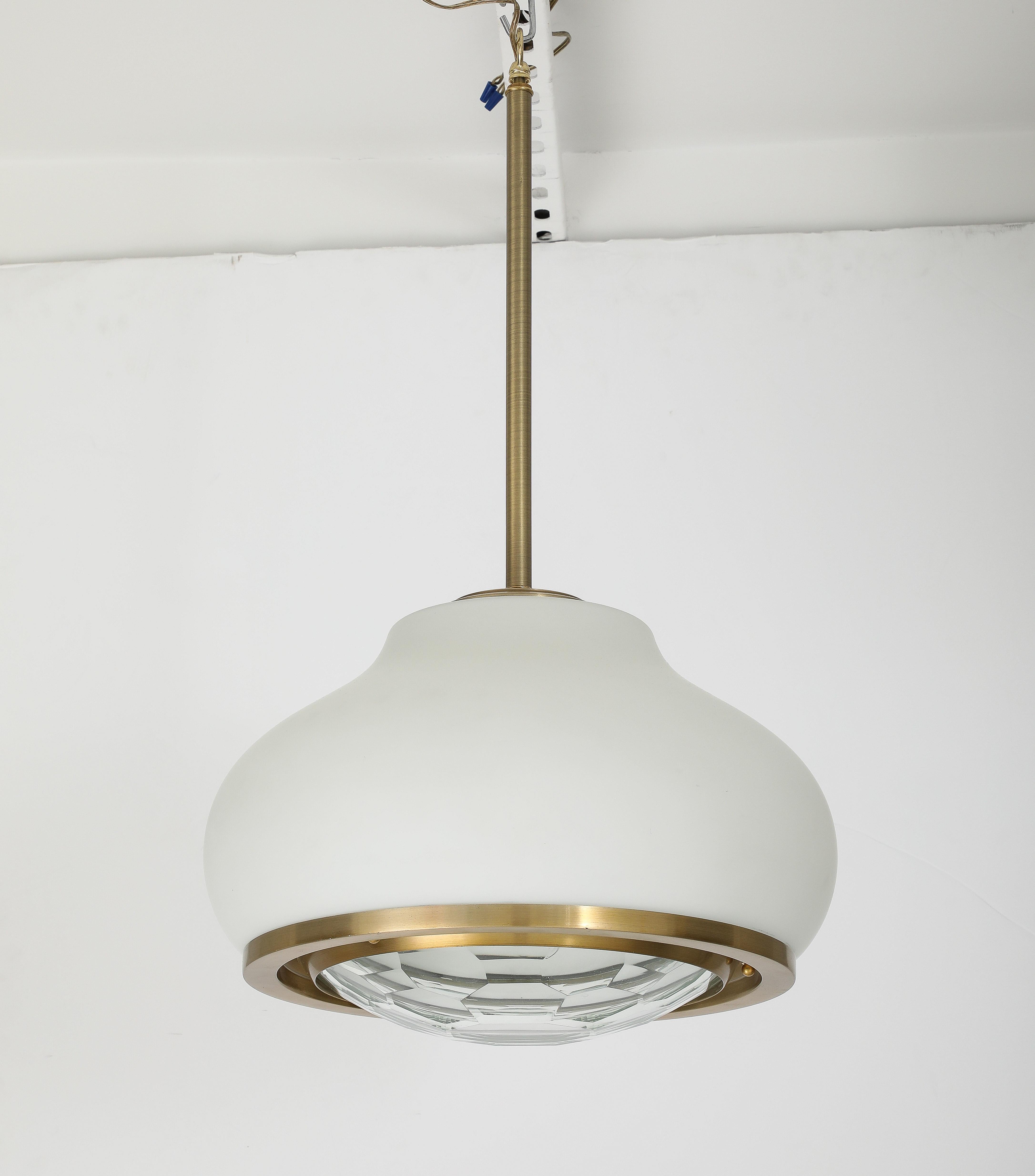 Mid-Century Modern Stunning Italian 1960's Opaque and Faceted Glass Pendant Light by Pia Crippa For Sale