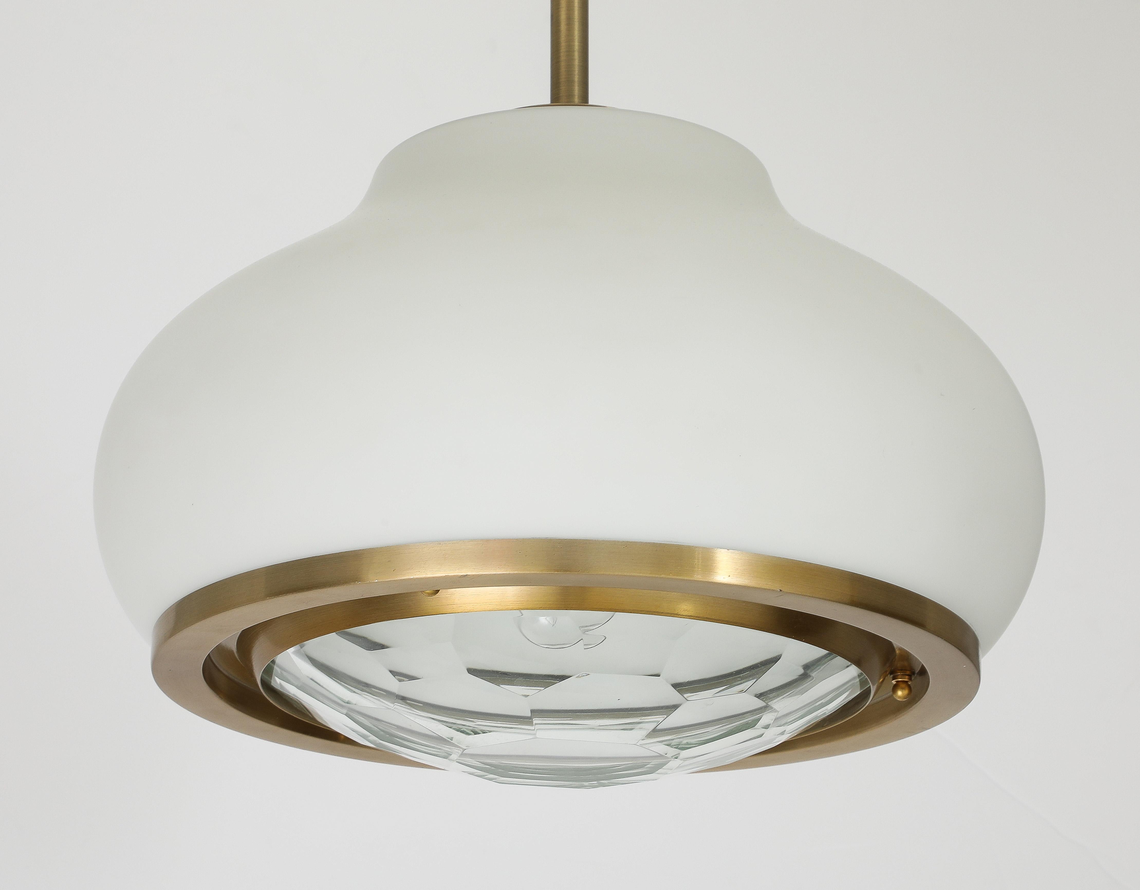 Mid-20th Century Stunning Italian 1960's Opaque and Faceted Glass Pendant Light by Pia Crippa For Sale