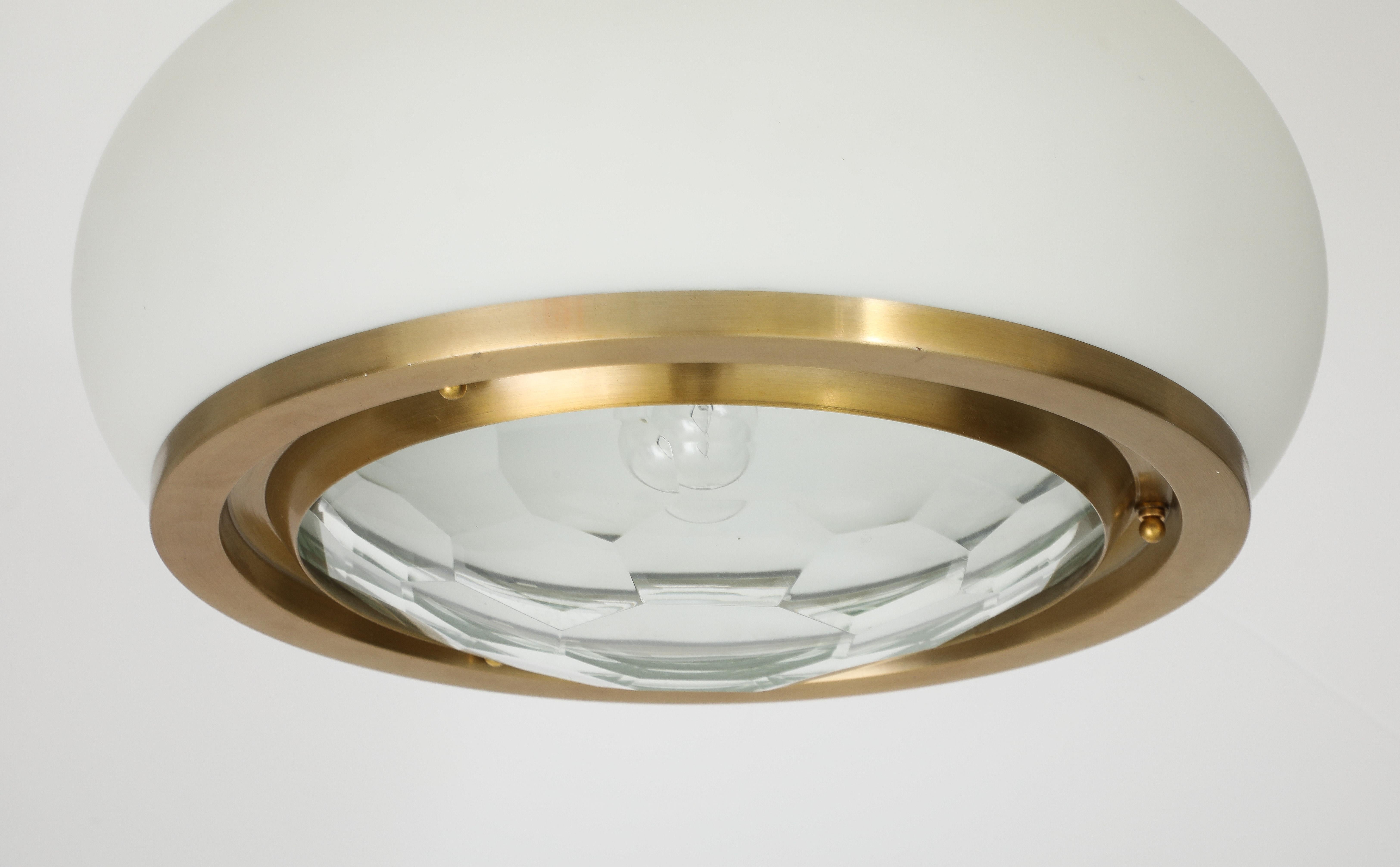 Brass Stunning Italian 1960's Opaque and Faceted Glass Pendant Light by Pia Crippa For Sale
