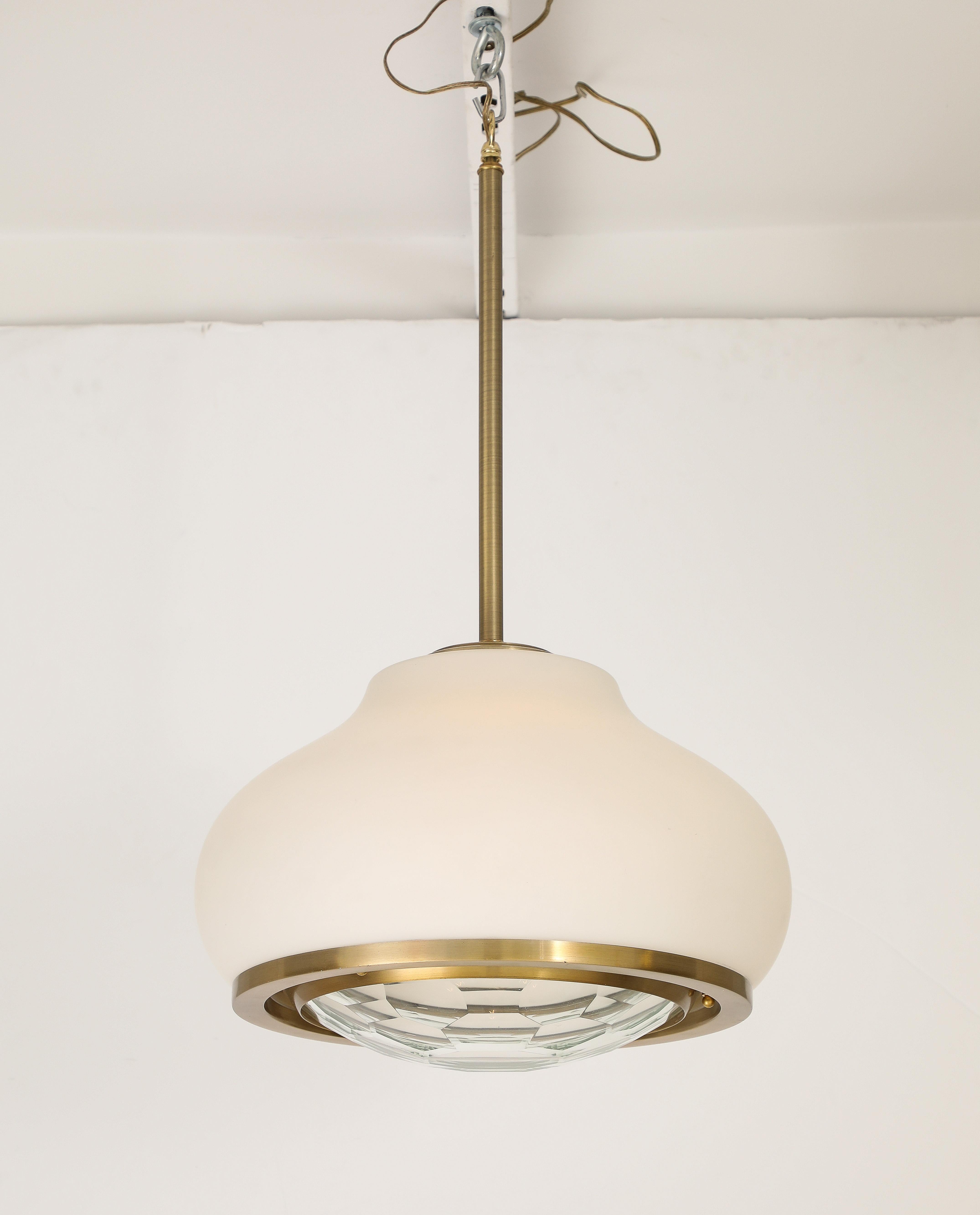 Stunning Italian 1960's Opaque and Faceted Glass Pendant Light by Pia Crippa For Sale 1