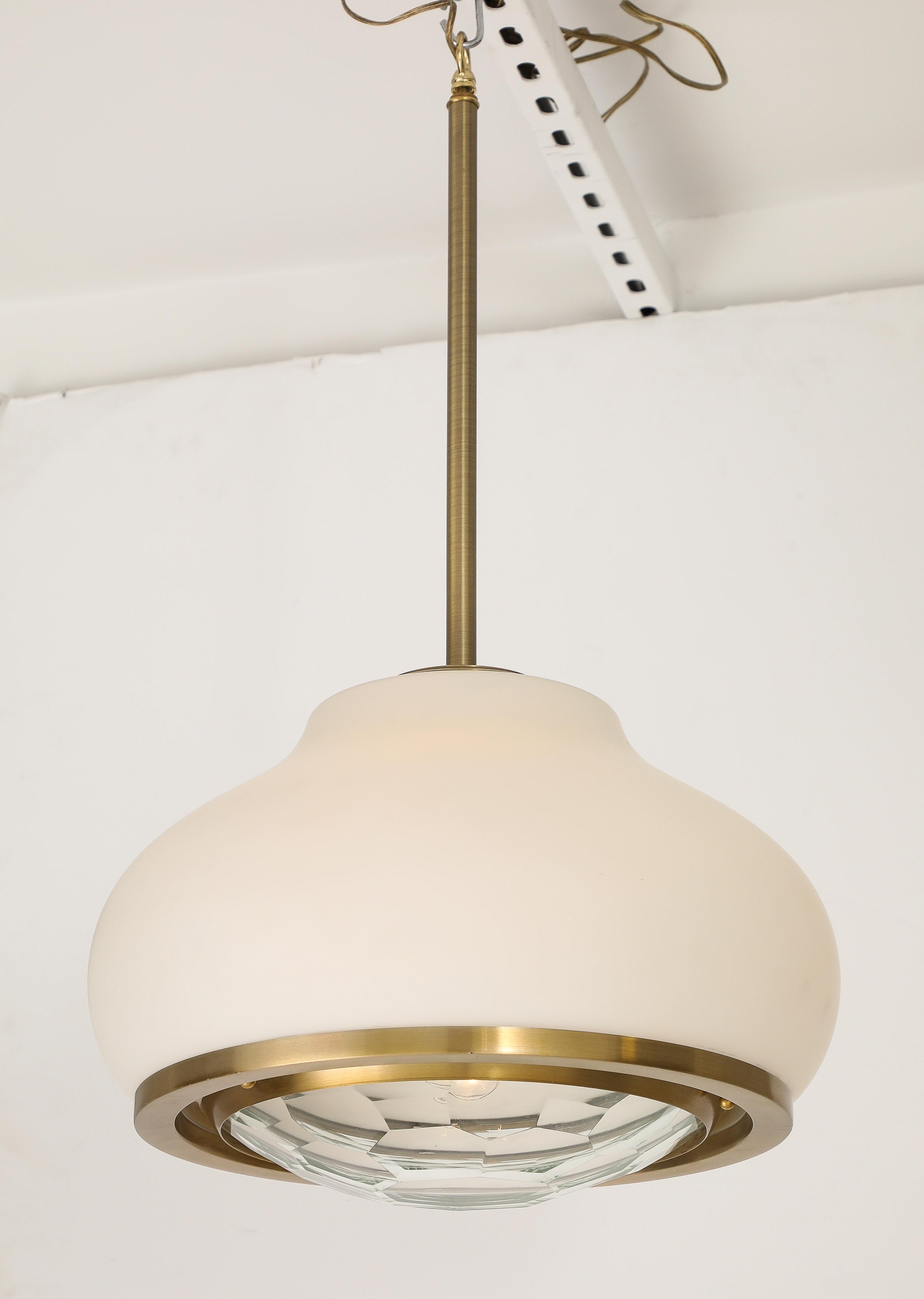 Stunning Italian 1960's Opaque and Faceted Glass Pendant Light by Pia Crippa For Sale 2