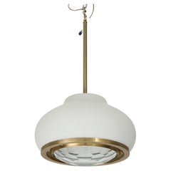 Stunning Italian 1960's Opaque and Faceted Glass Pendant Light by Pia Crippa