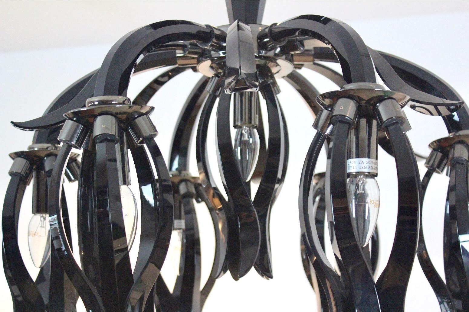 Stunning Italian Black Glass Chandelier by Barovier & Toso For Sale 5