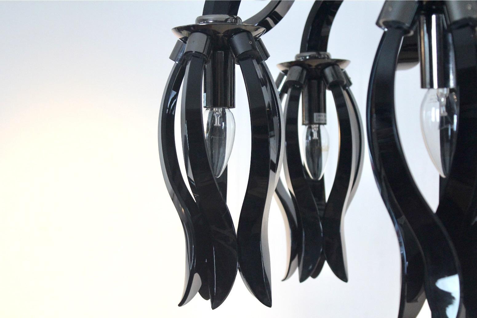 Stunning Italian Black Glass Chandelier by Barovier & Toso For Sale 6
