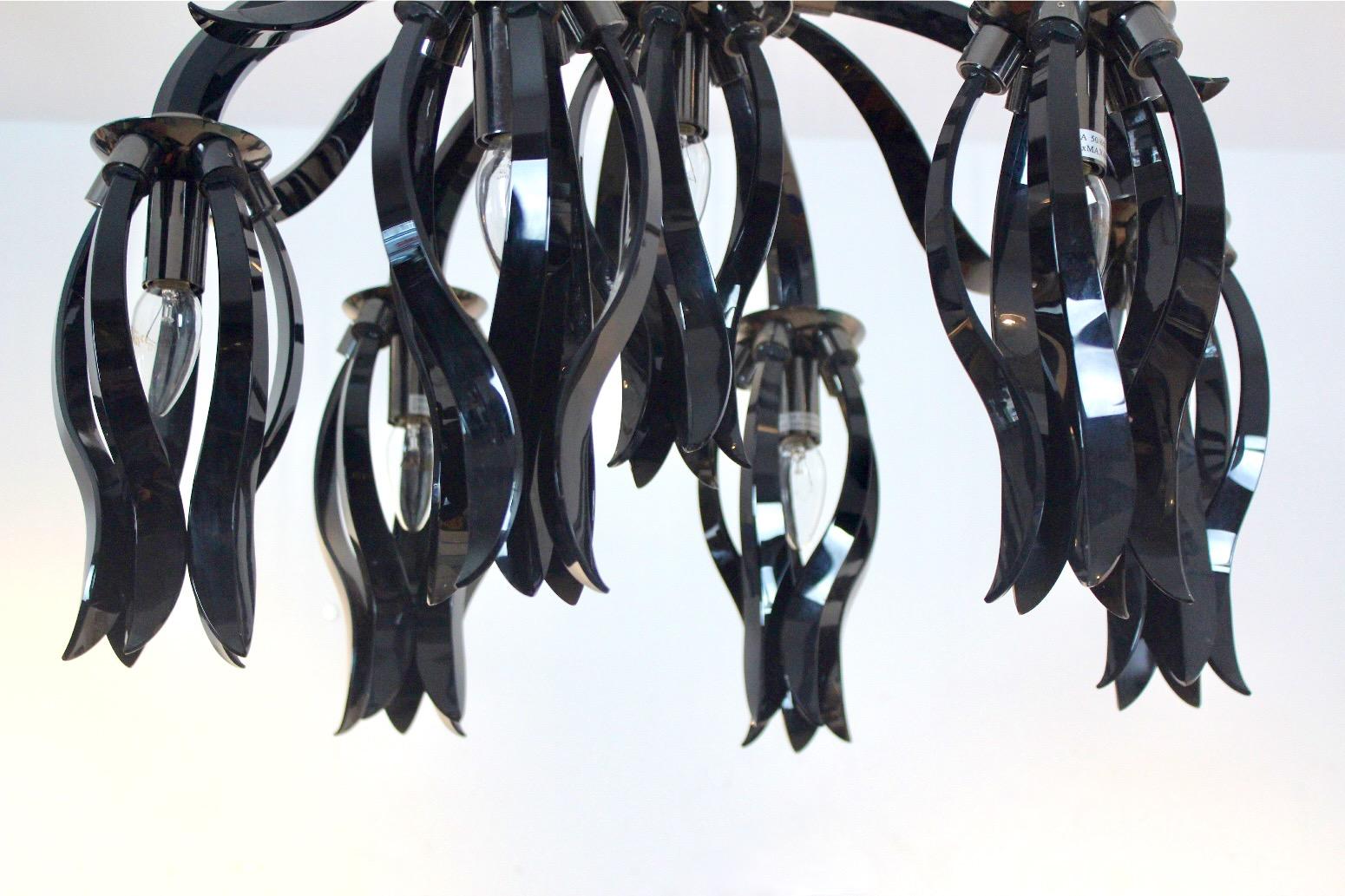 Stunning Italian Black Glass Chandelier by Barovier & Toso For Sale 7