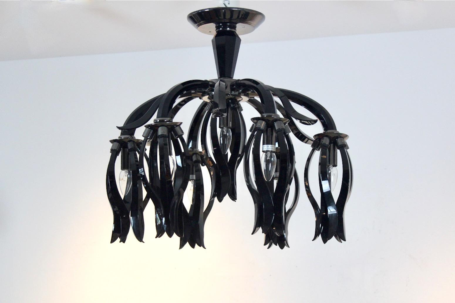 Stunning Italian Black Glass Chandelier by Barovier & Toso For Sale 8