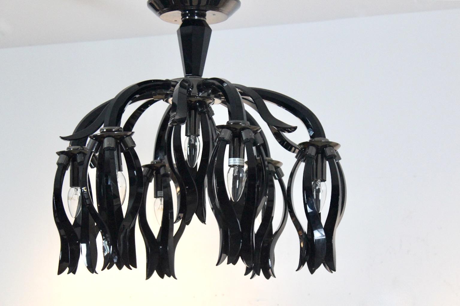 Stunning Italian Black Glass Chandelier by Barovier & Toso For Sale 9