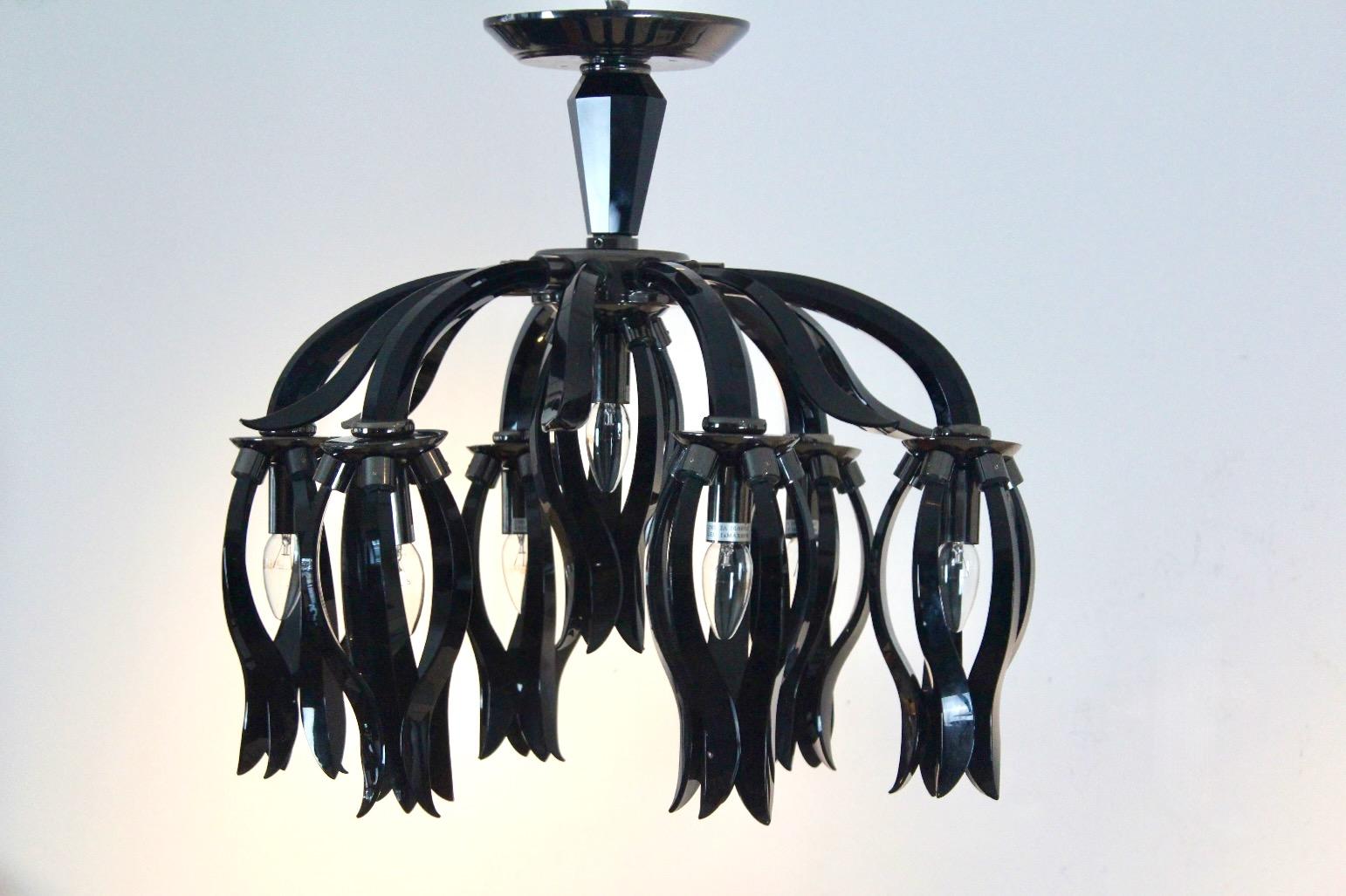 Stunning Italian Black Glass Chandelier by Barovier & Toso For Sale 10