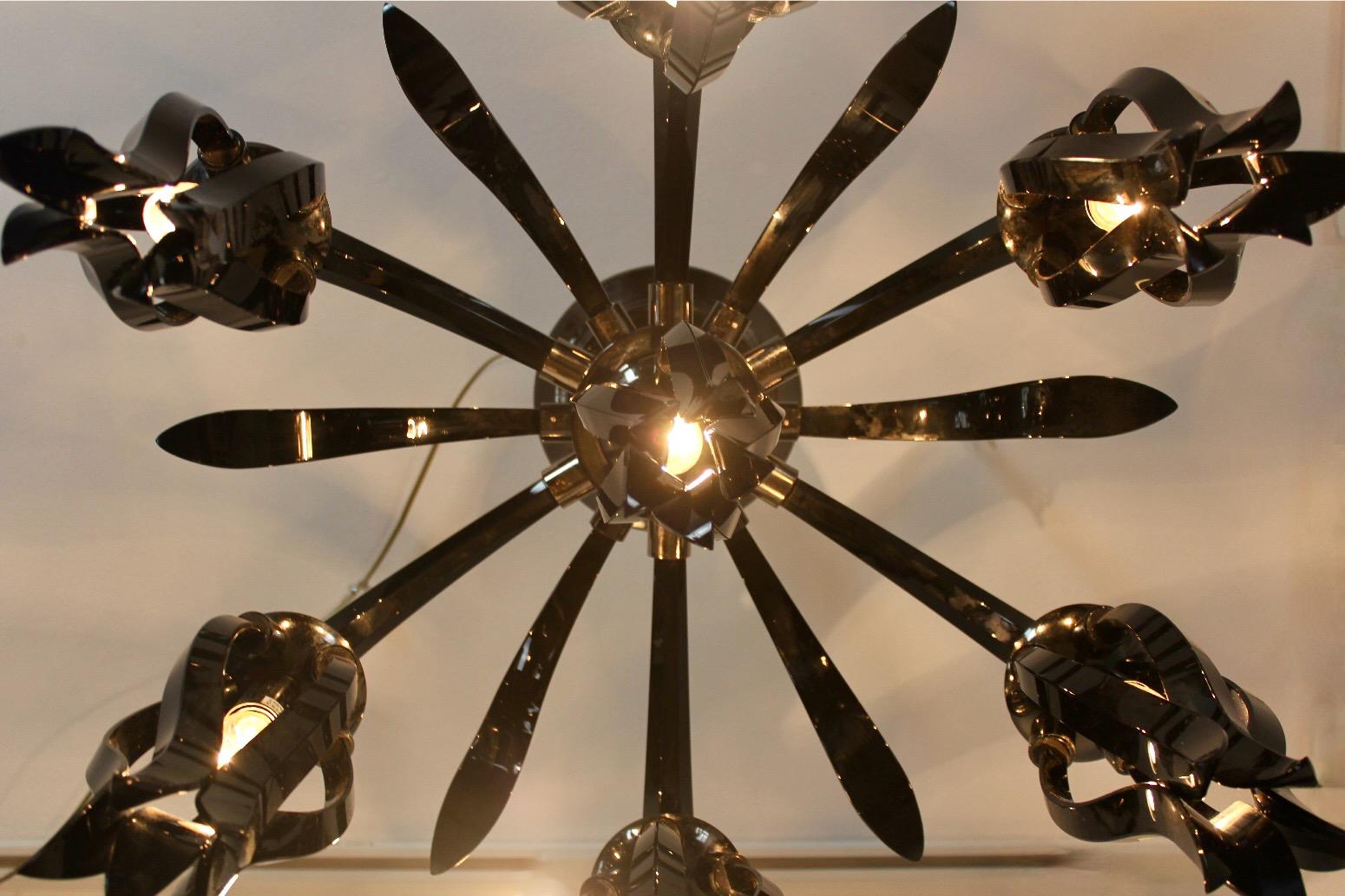 Mid-Century Modern Stunning Italian Black Glass Chandelier by Barovier & Toso For Sale
