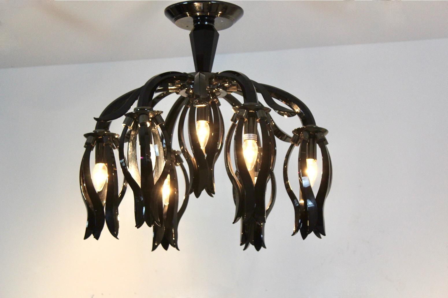 Stunning Italian Black Glass Chandelier by Barovier & Toso In Good Condition For Sale In Voorburg, NL