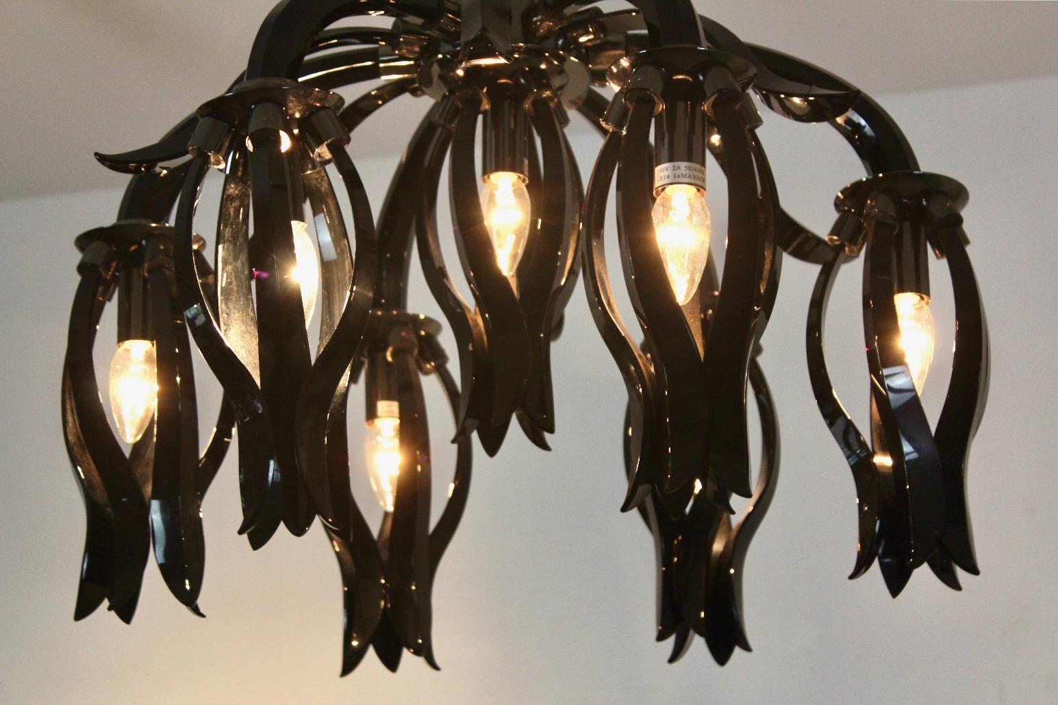 20th Century Stunning Italian Black Glass Chandelier by Barovier & Toso For Sale