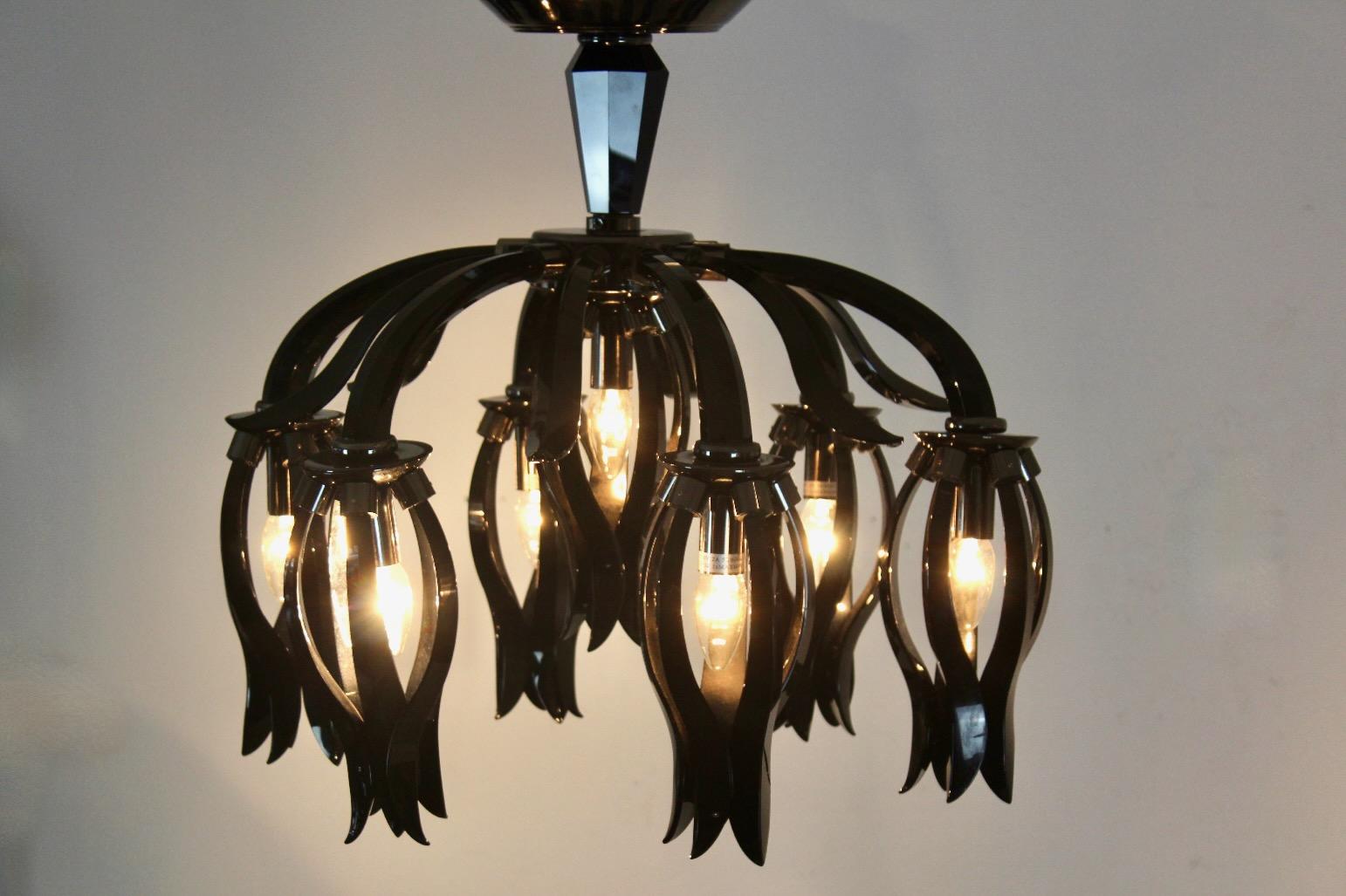 Stunning Italian Black Glass Chandelier by Barovier & Toso For Sale 2
