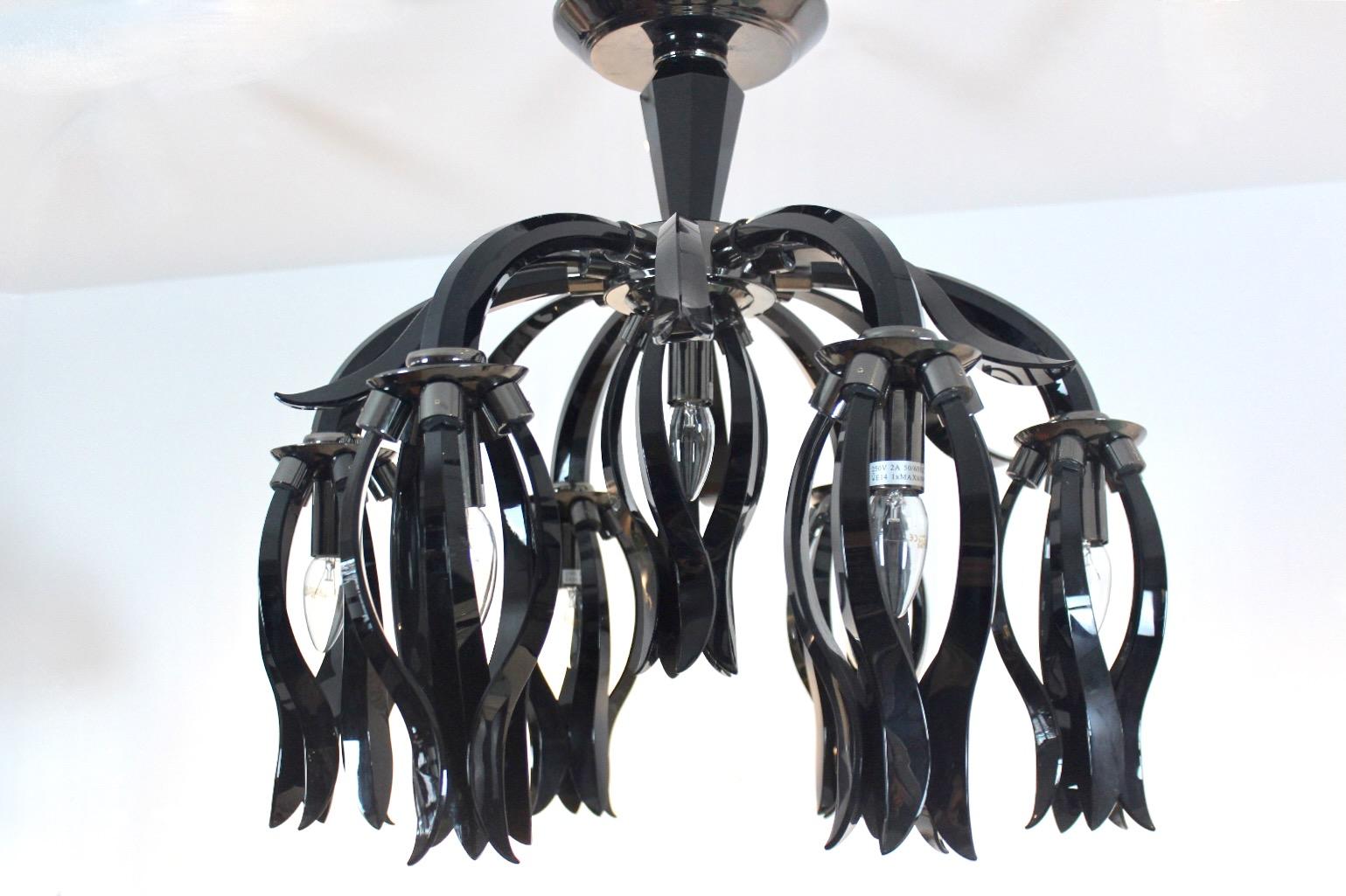 Stunning Italian Black Glass Chandelier by Barovier & Toso For Sale 4