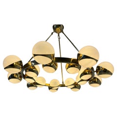 Stunning Italian Brass Chandelier with Eighteen Murano Glass Globes
