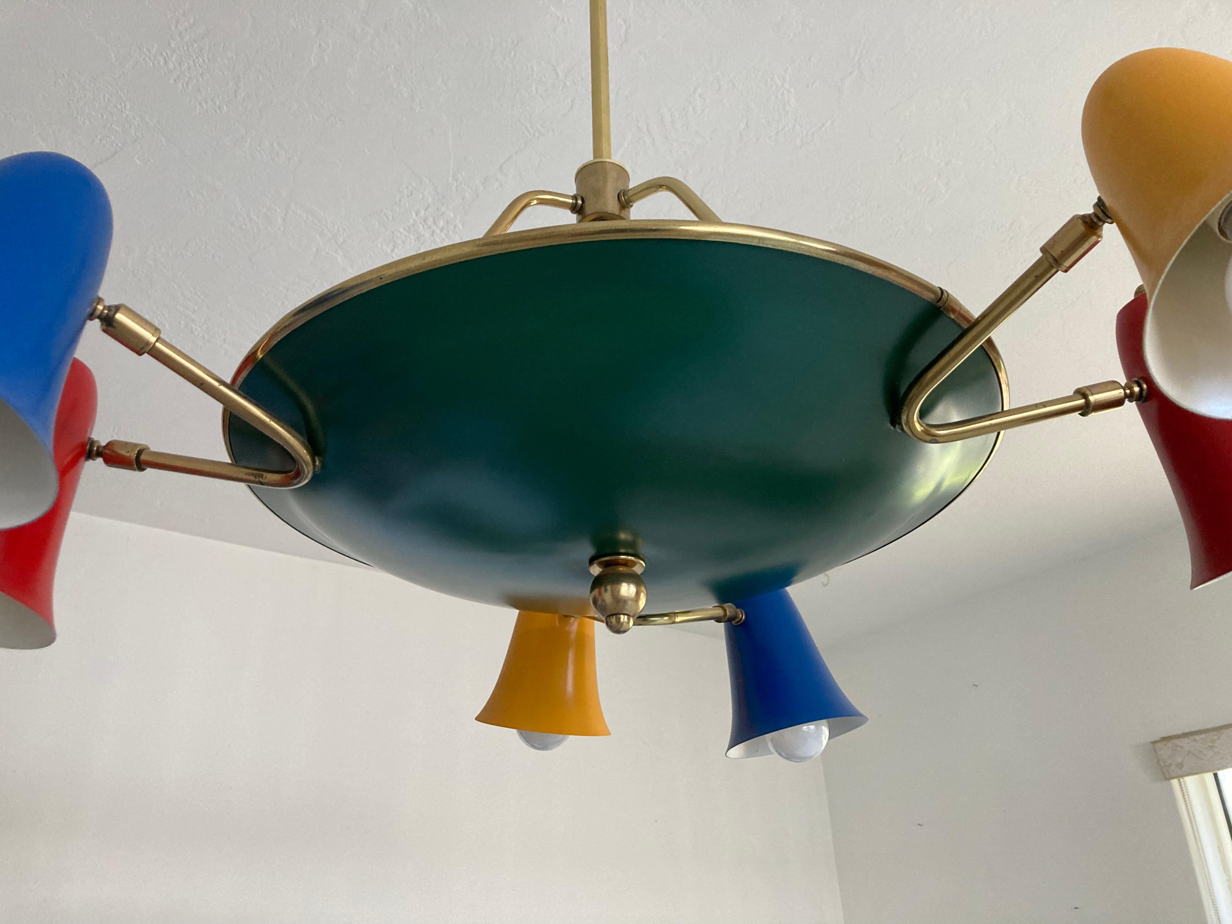 Stunning Italian Chandelier in the style of Angelo Lelii, 1950s, Brass For Sale 9