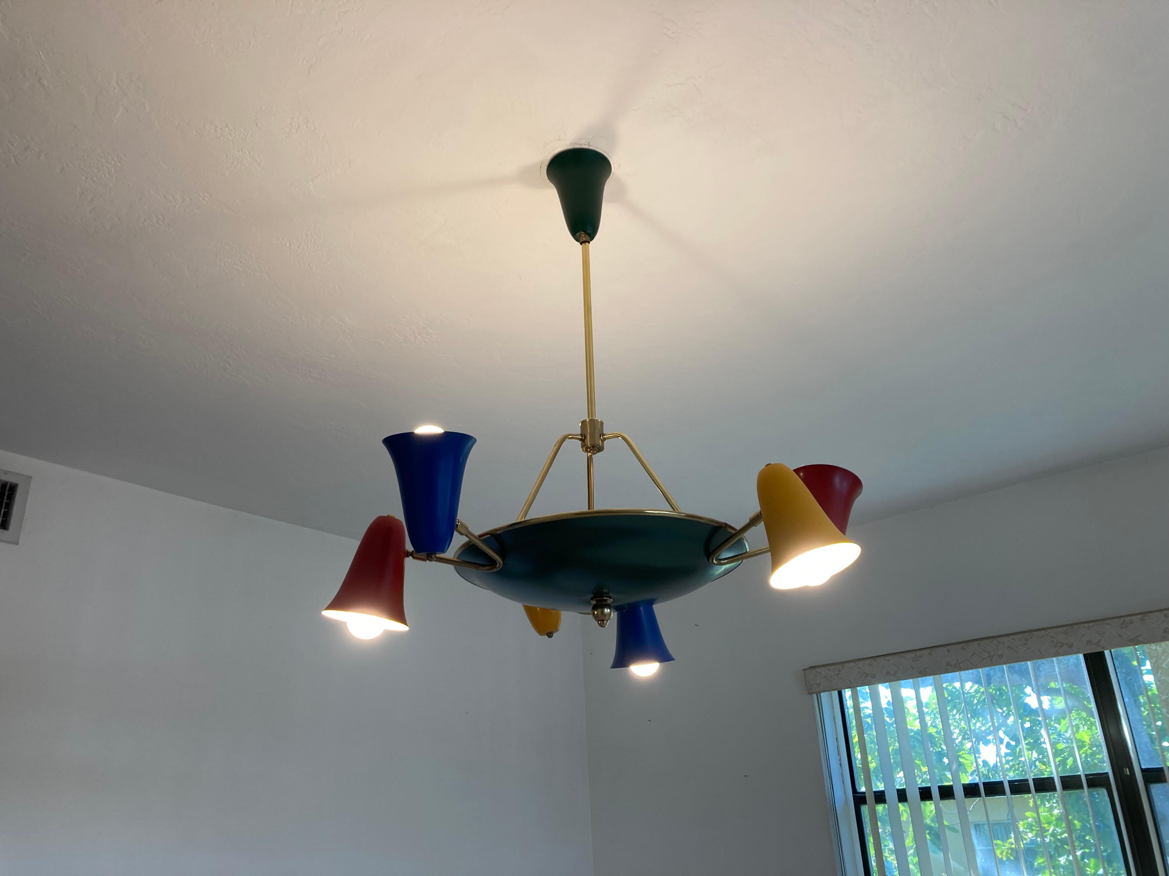 Mid-Century Modern Stunning Italian Chandelier in the style of Angelo Lelii, 1950s, Brass For Sale