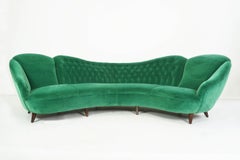 Italian Design 1950 Cozy Curved Sofa New Covered with Dedar Green Velvet