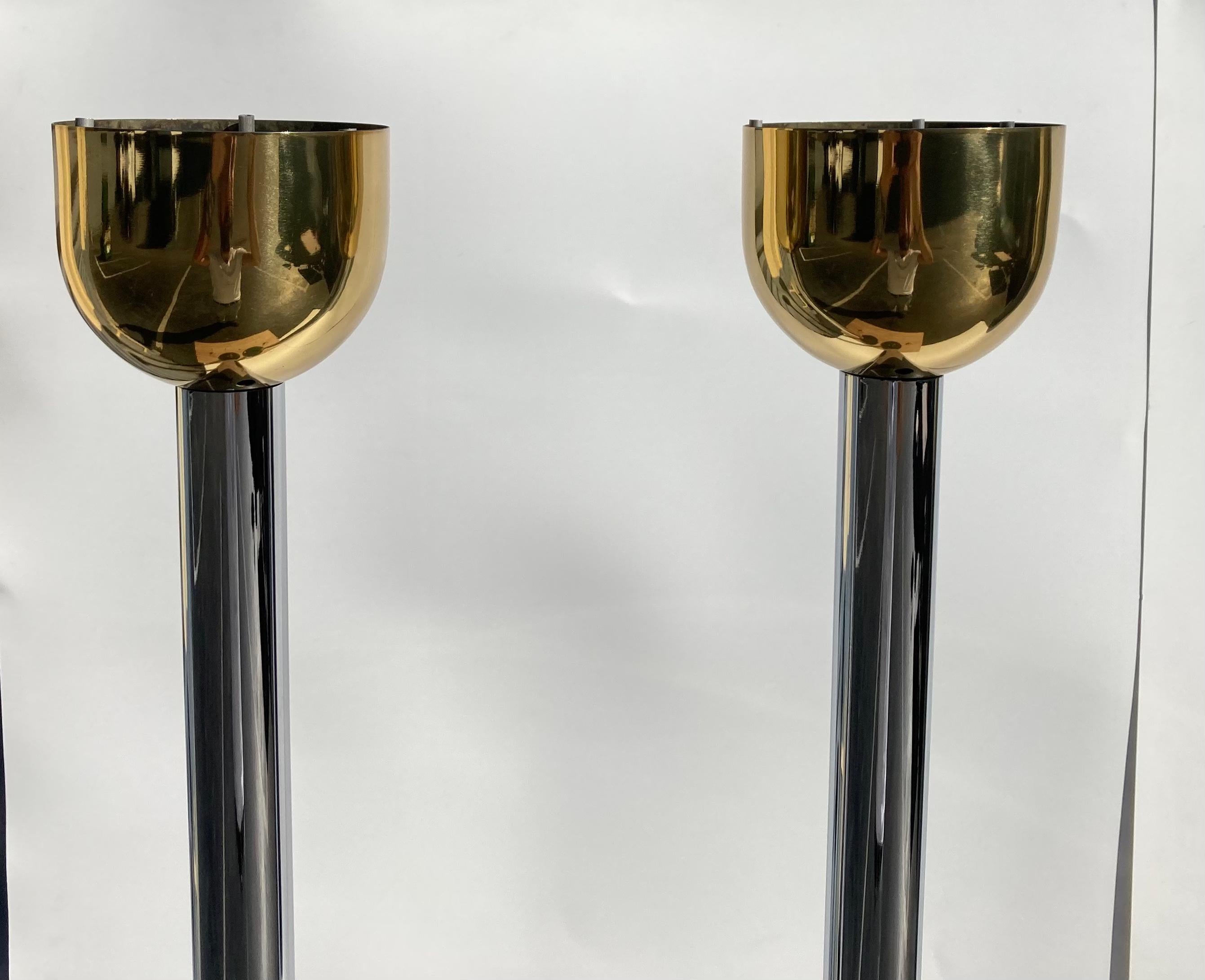 Mid-Century Modern Stunning Italian Floor Lamps, Torchiere, Brass and Chrome, Italy, 1970s For Sale