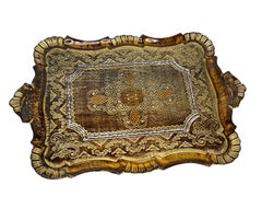 Stunning Italian Florentine Gilded Gilt Wood Serving Tray Toleware Tole, 1960s