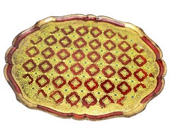 Stunning Italian Florentine Gilded Gilt Wood Serving Tray Toleware Tole, 1960s