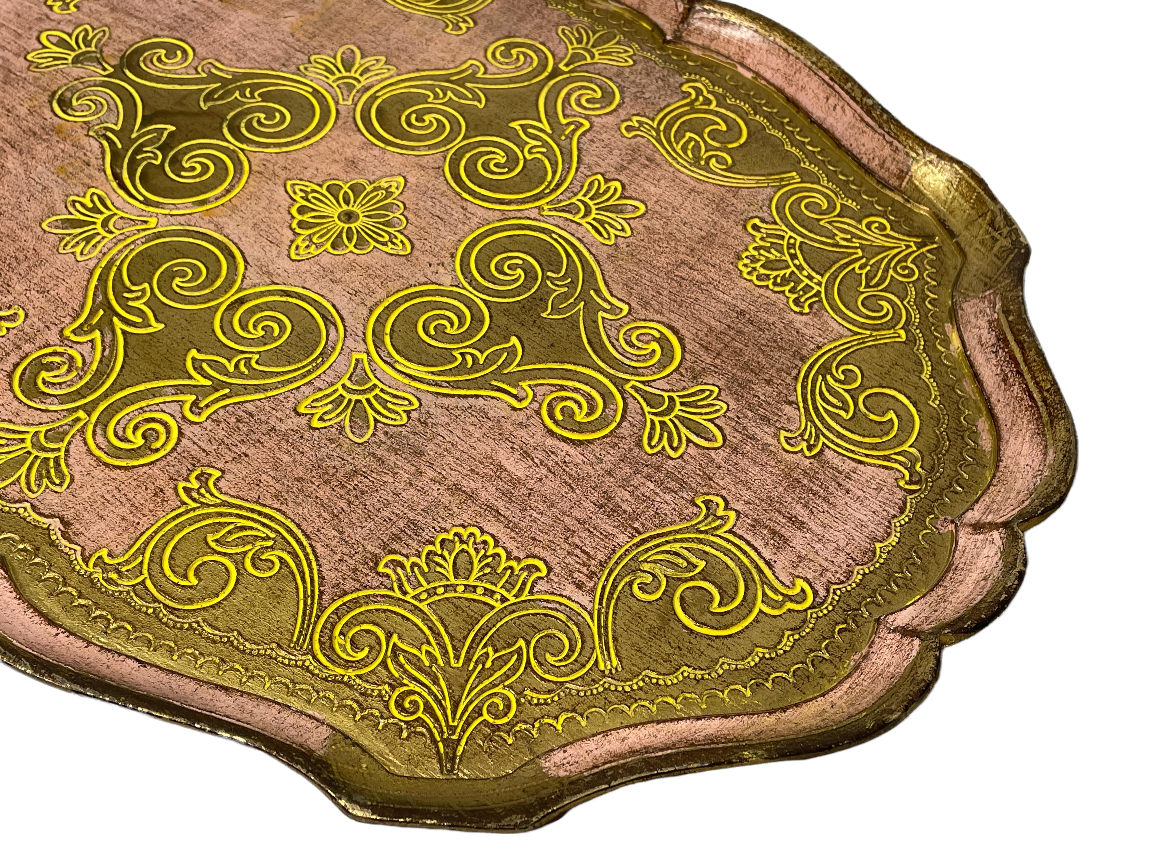 Hollywood Regency Stunning Italian Florentine Gilded Gilt Wood Serving Tray Toleware Tole, 1960s For Sale