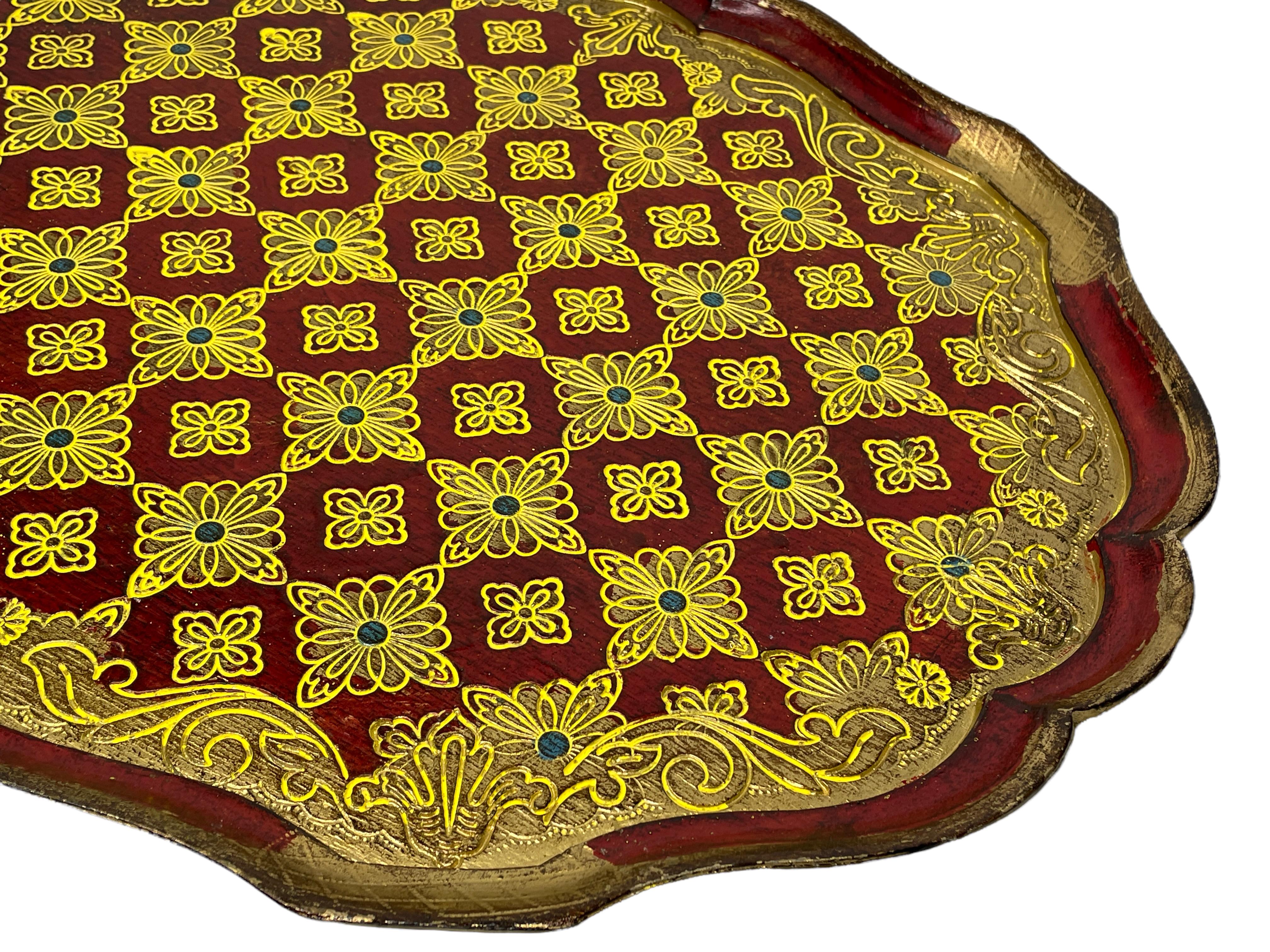 Hollywood Regency Stunning Italian Florentine Gilded Gilt Wood Serving Tray Toleware Tole, 1960s For Sale