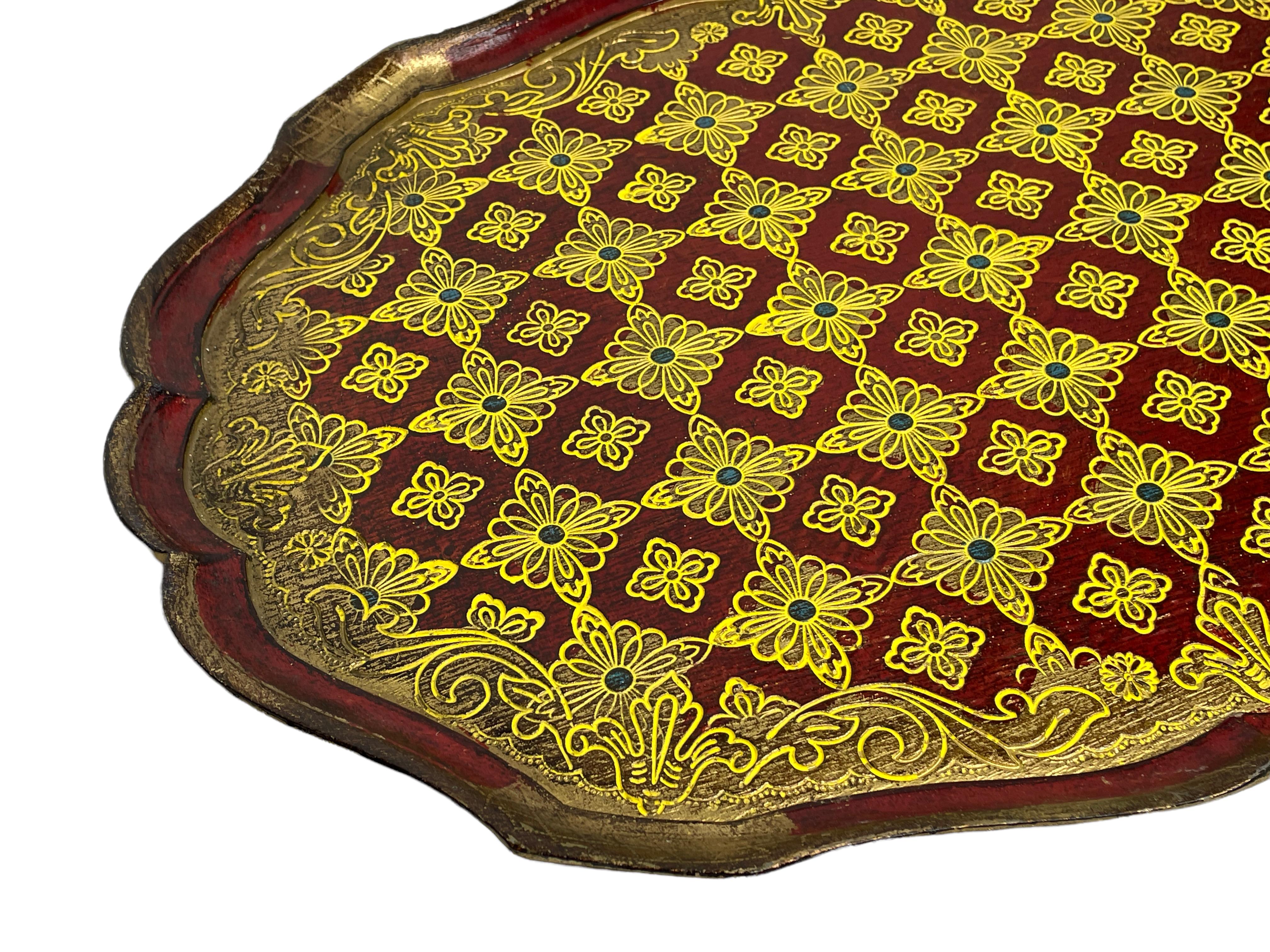 Stunning Italian Florentine Gilded Gilt Wood Serving Tray Toleware Tole, 1960s In Good Condition For Sale In Nuernberg, DE