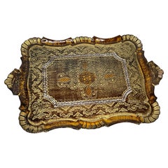 Vintage Stunning Italian Florentine Gilded Gilt Wood Serving Tray Toleware Tole, 1960s