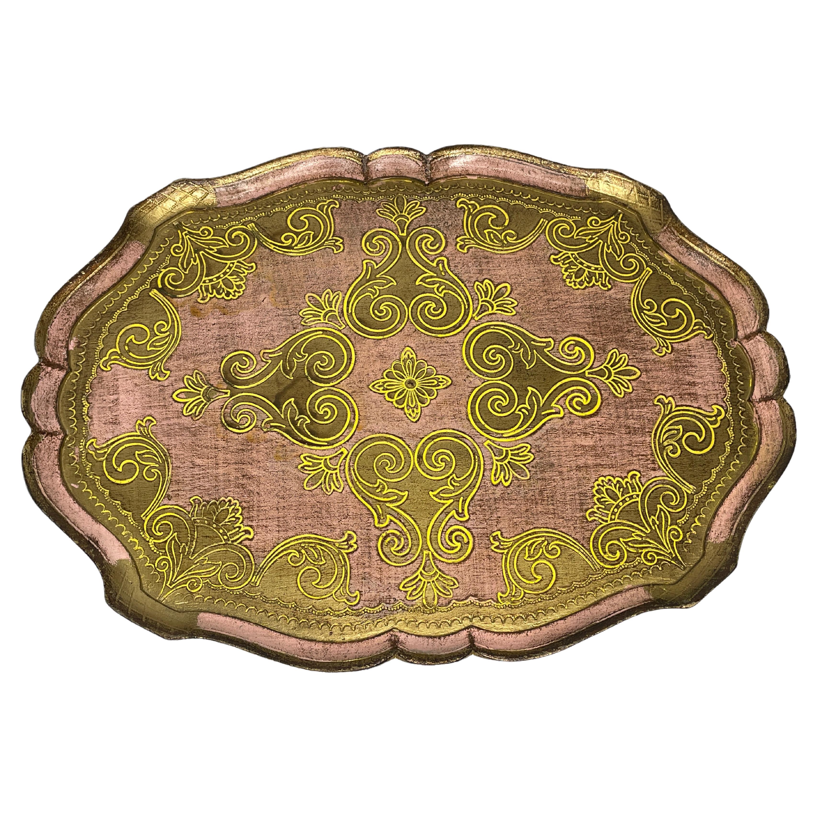 Stunning Italian Florentine Gilded Gilt Wood Serving Tray Toleware Tole, 1960s For Sale