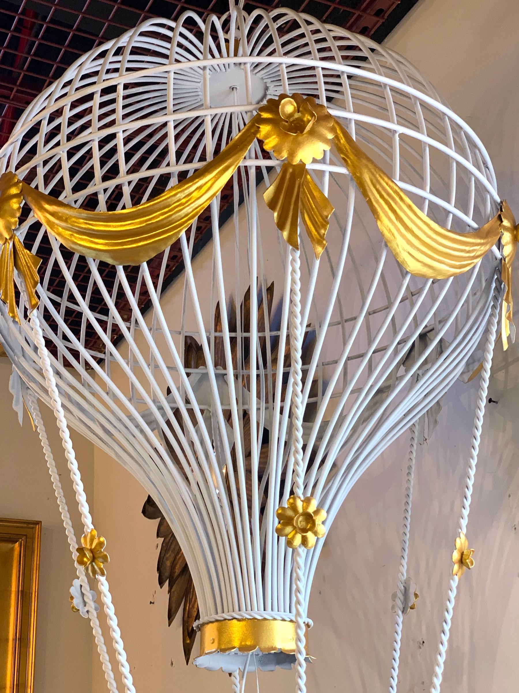 Stunning Italian Gilt & Polychromed Tole Hot Air Balloon Chandelier In Good Condition In Atlanta, GA