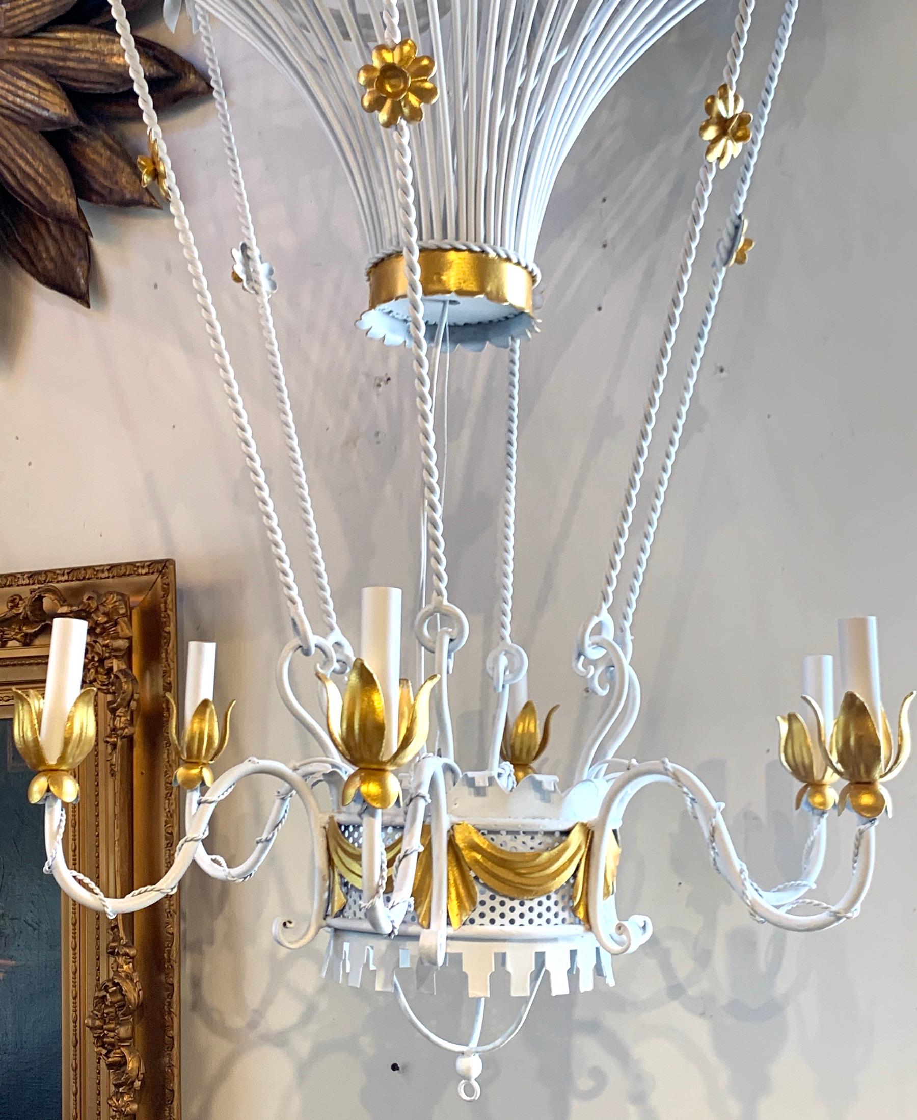 Metal Stunning Italian Gilt & Polychromed Tole Hot Air Balloon Chandelier