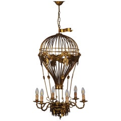 Vintage Stunning Italian Gilt Tole Hot Air Balloon Chandelier, circa 1970s