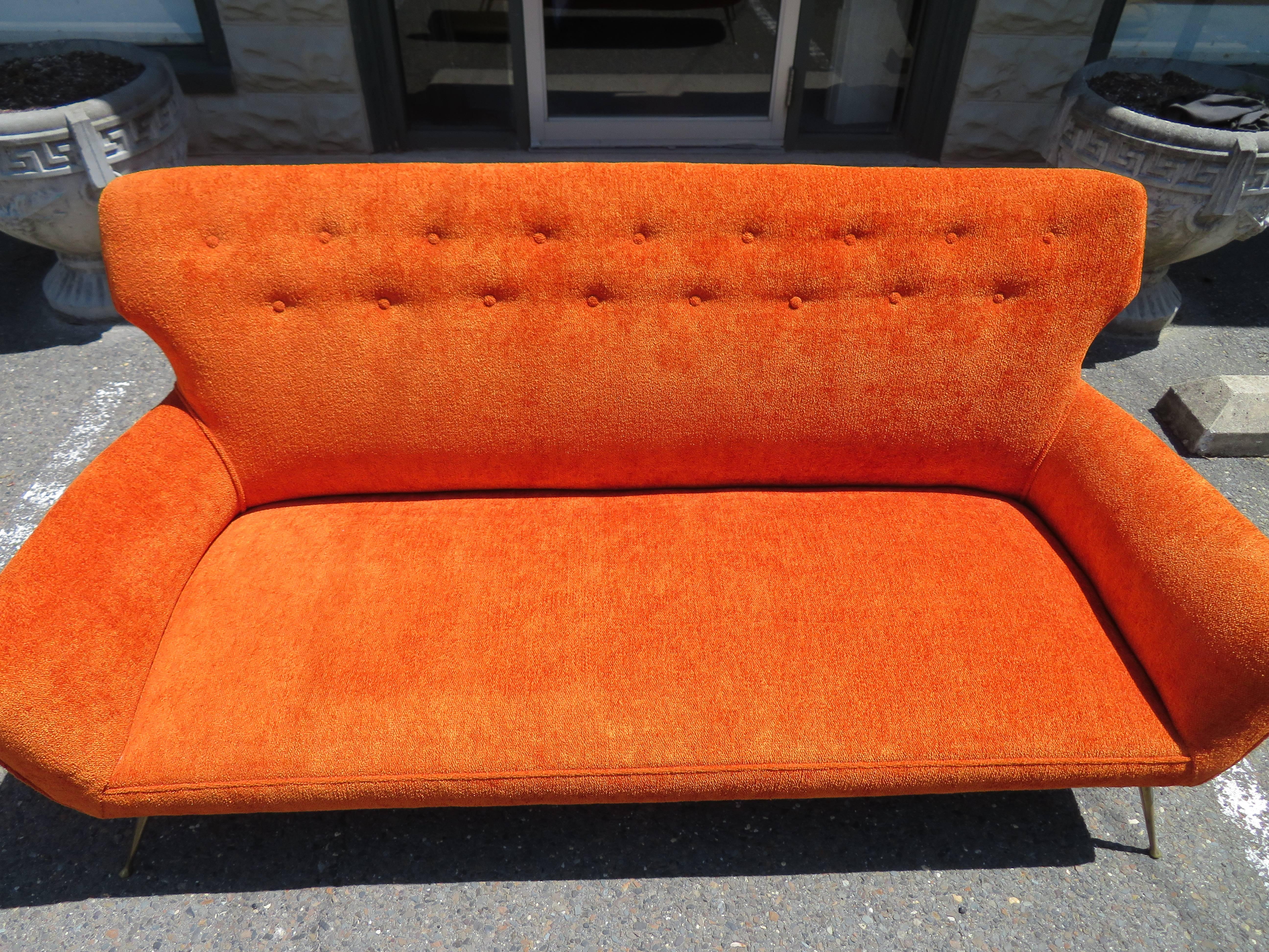 Stunning Italian Midcentury Gio Ponti Inspired Sofa with Brass Legs 3