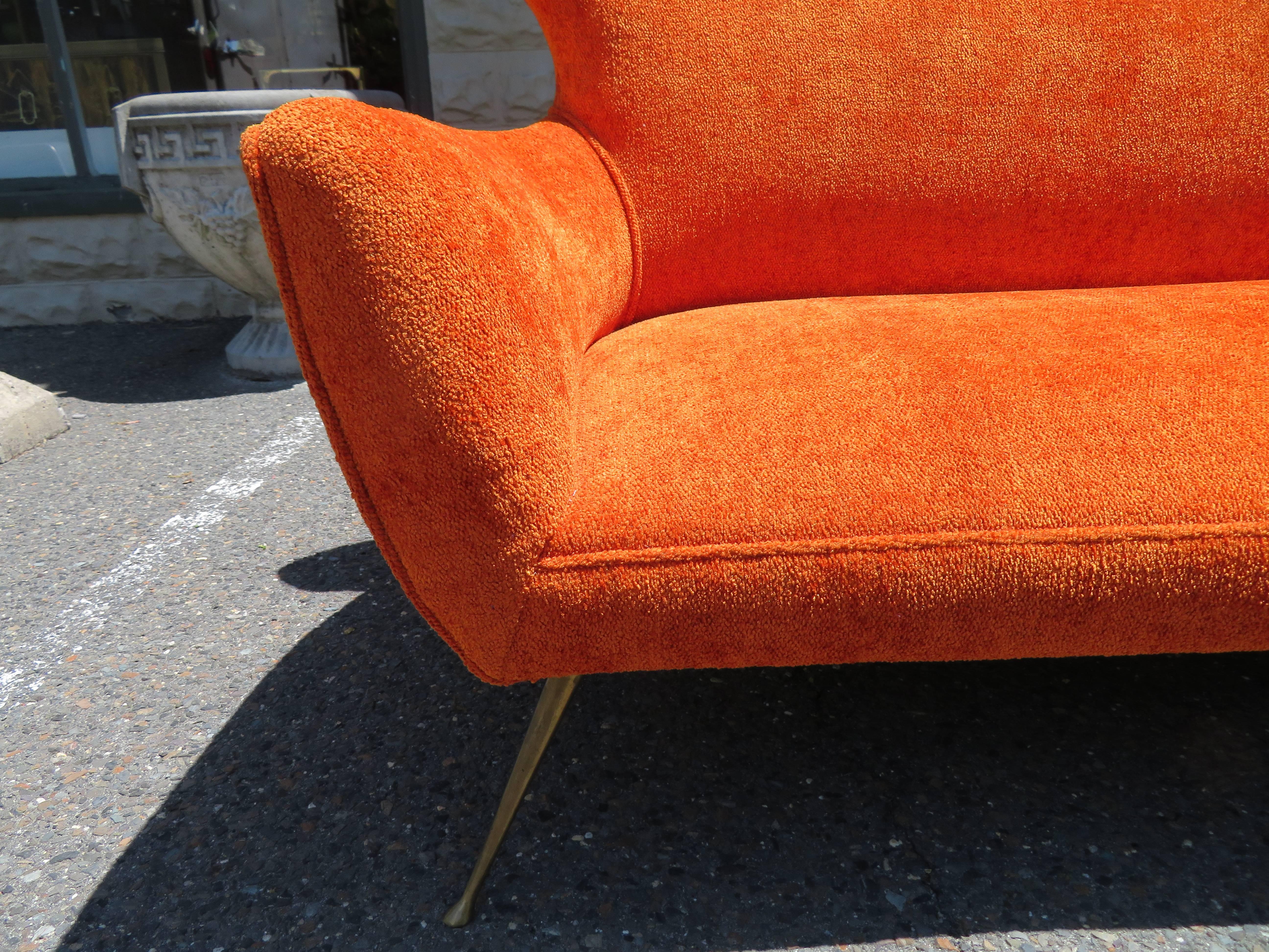 Stunning Italian Midcentury Gio Ponti Inspired Sofa with Brass Legs 2