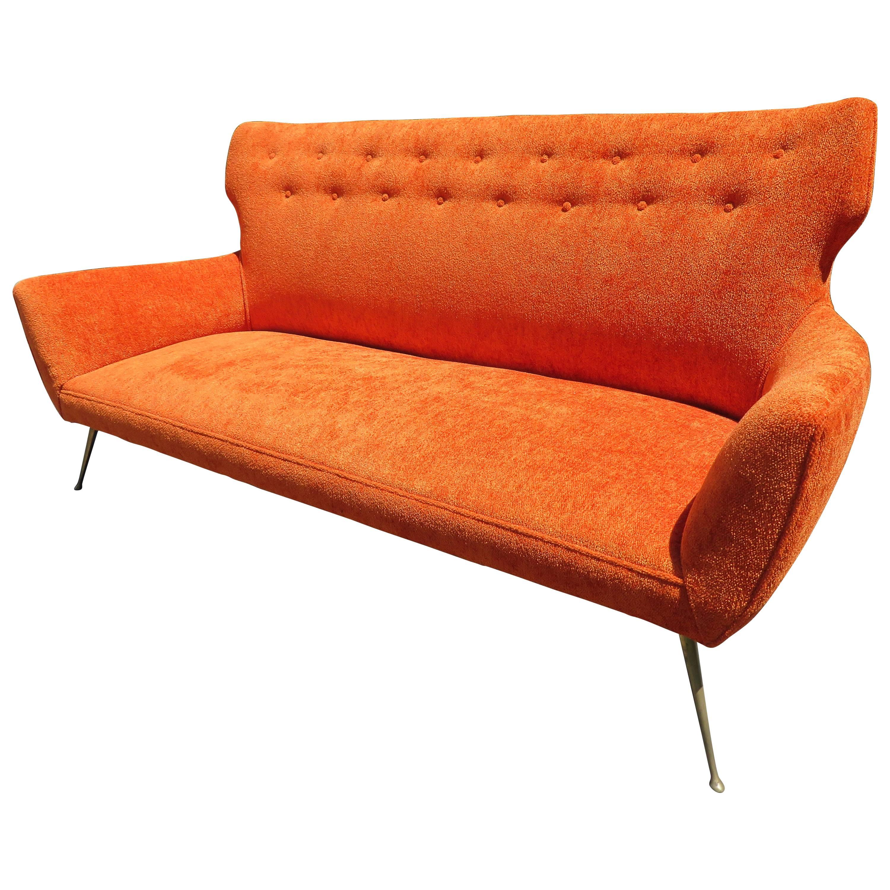 Stunning Italian Midcentury Gio Ponti Inspired Sofa with Brass Legs