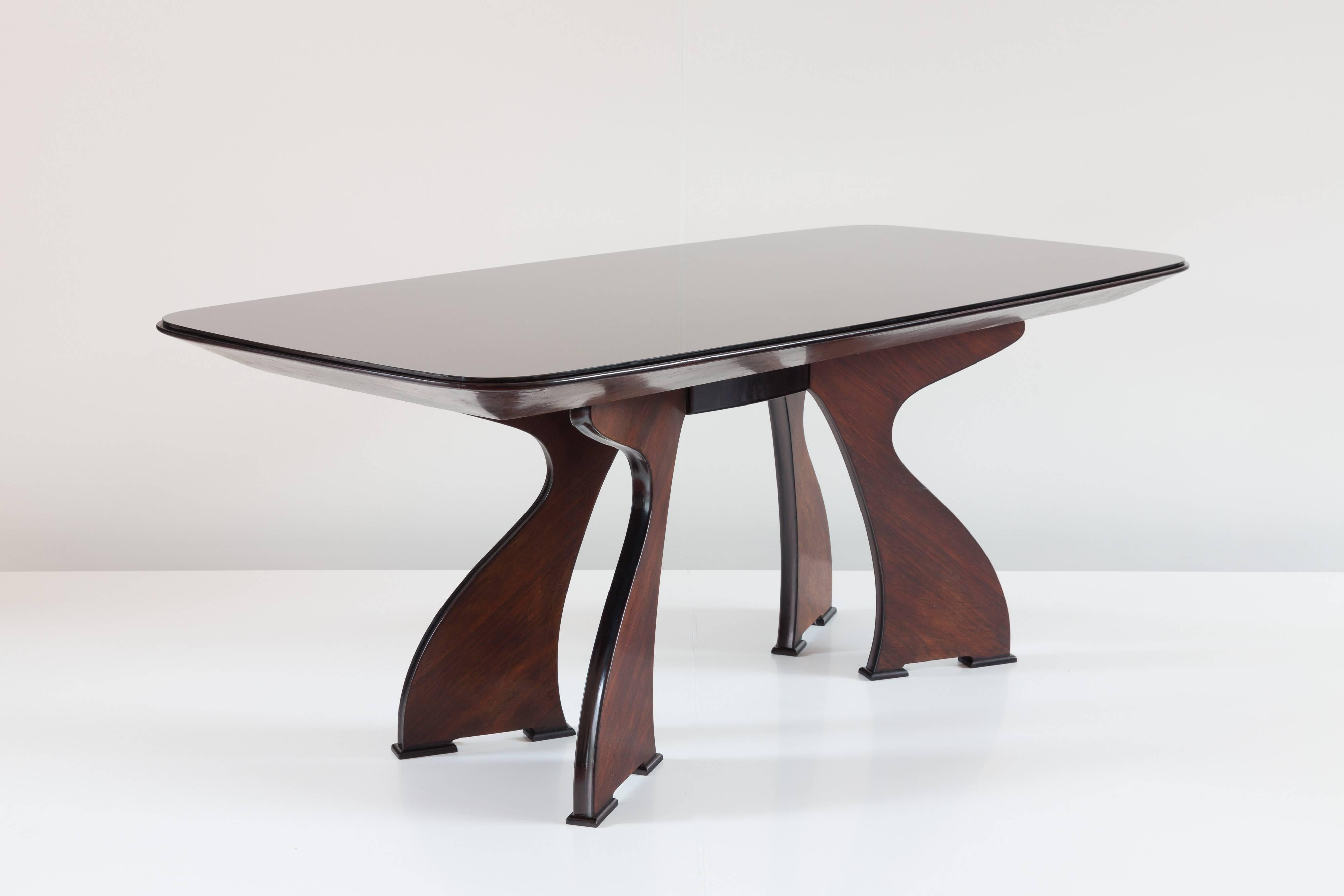 Stunning Italian Modern Rosewood and Black Opaline Glass Dining Table, 1940 In Good Condition In Rome, IT
