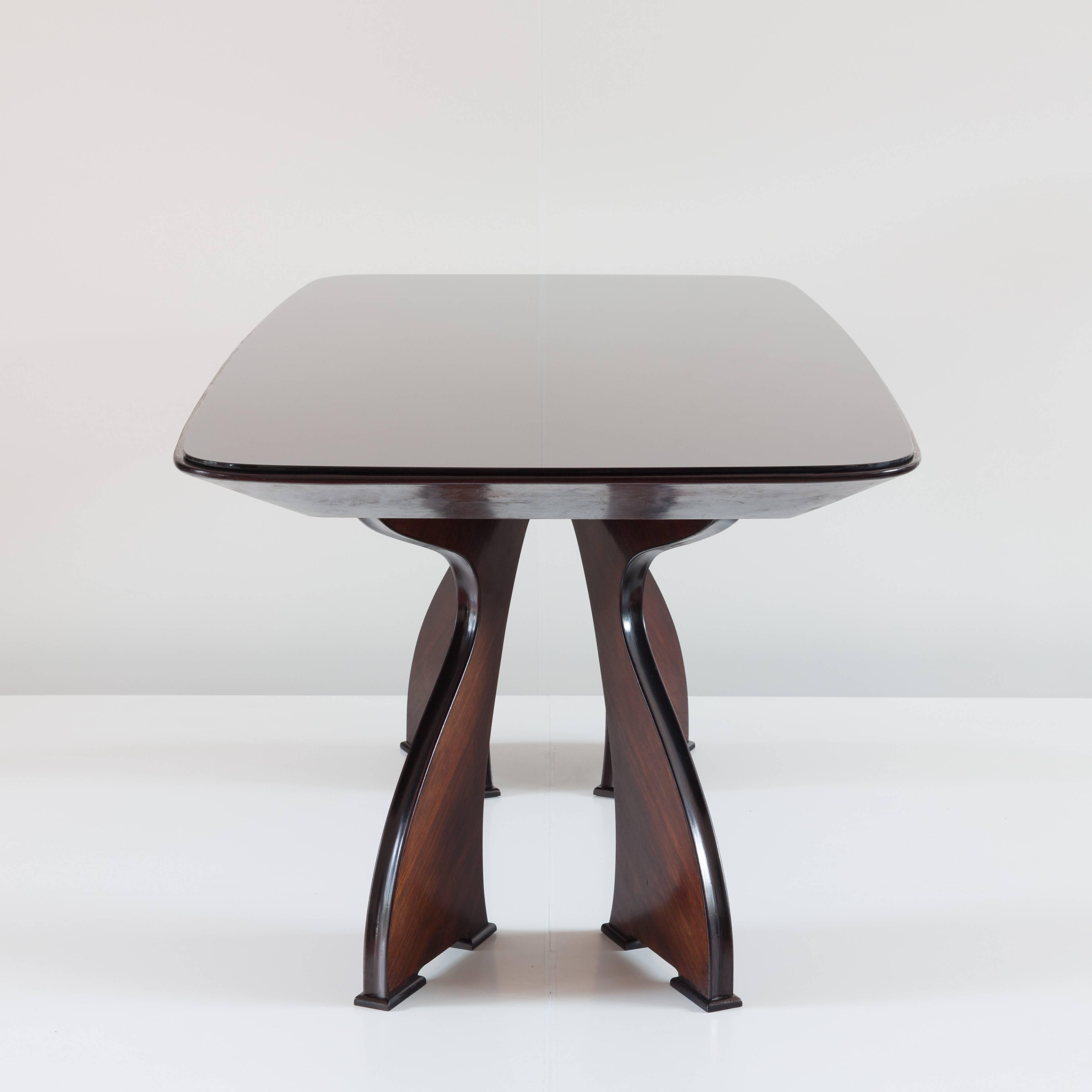 Mid-20th Century Stunning Italian Modern Rosewood and Black Opaline Glass Dining Table, 1940