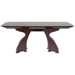 Stunning Italian Modern Rosewood and Black Opaline Glass Dining Table, 1940