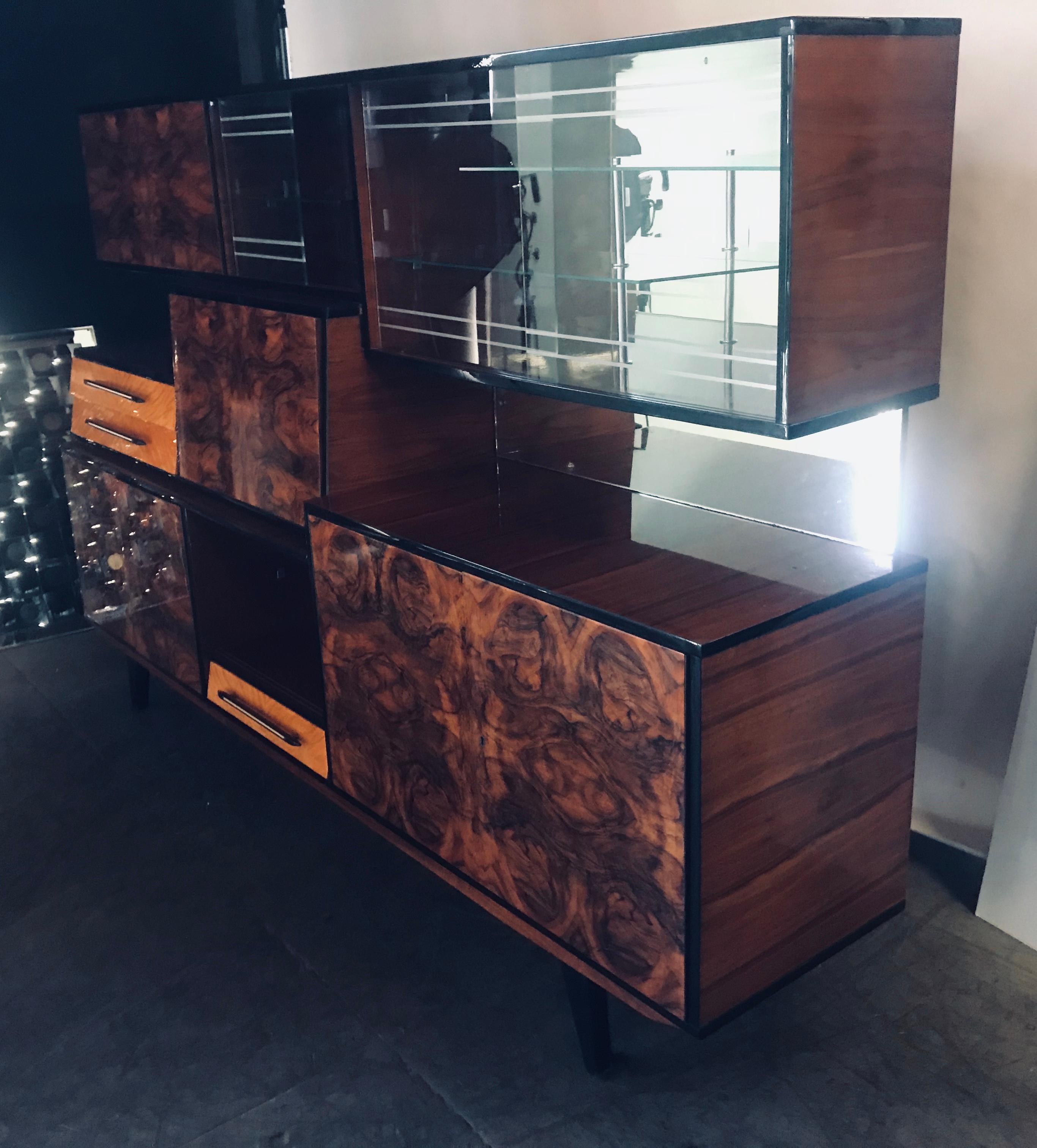 Italian Stunning Modernist Exotic Burl Wood Cabinet/Bar Attributed to Osvaldo Borsani