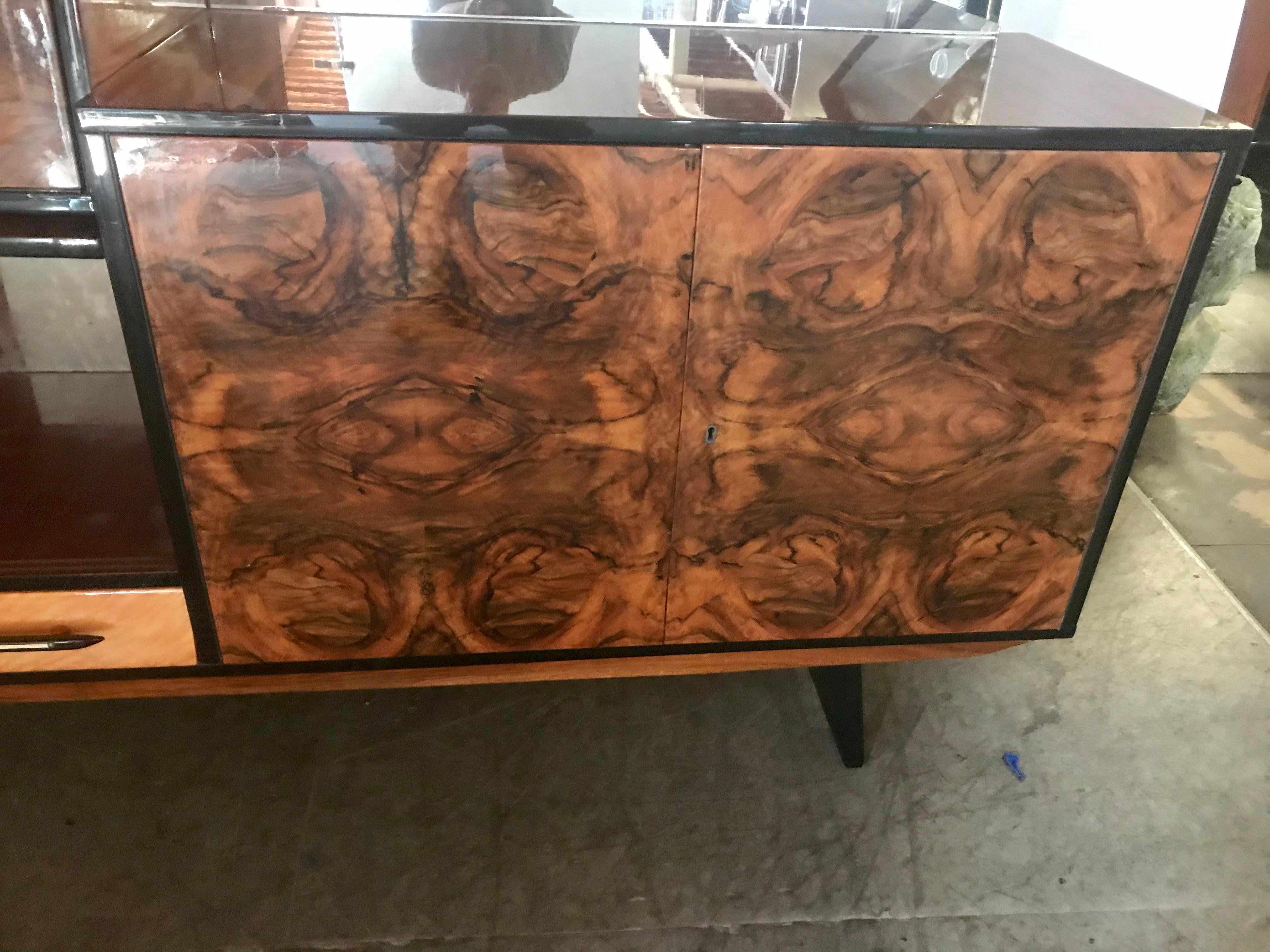 Lacquered Stunning Modernist Exotic Burl Wood Cabinet/Bar Attributed to Osvaldo Borsani
