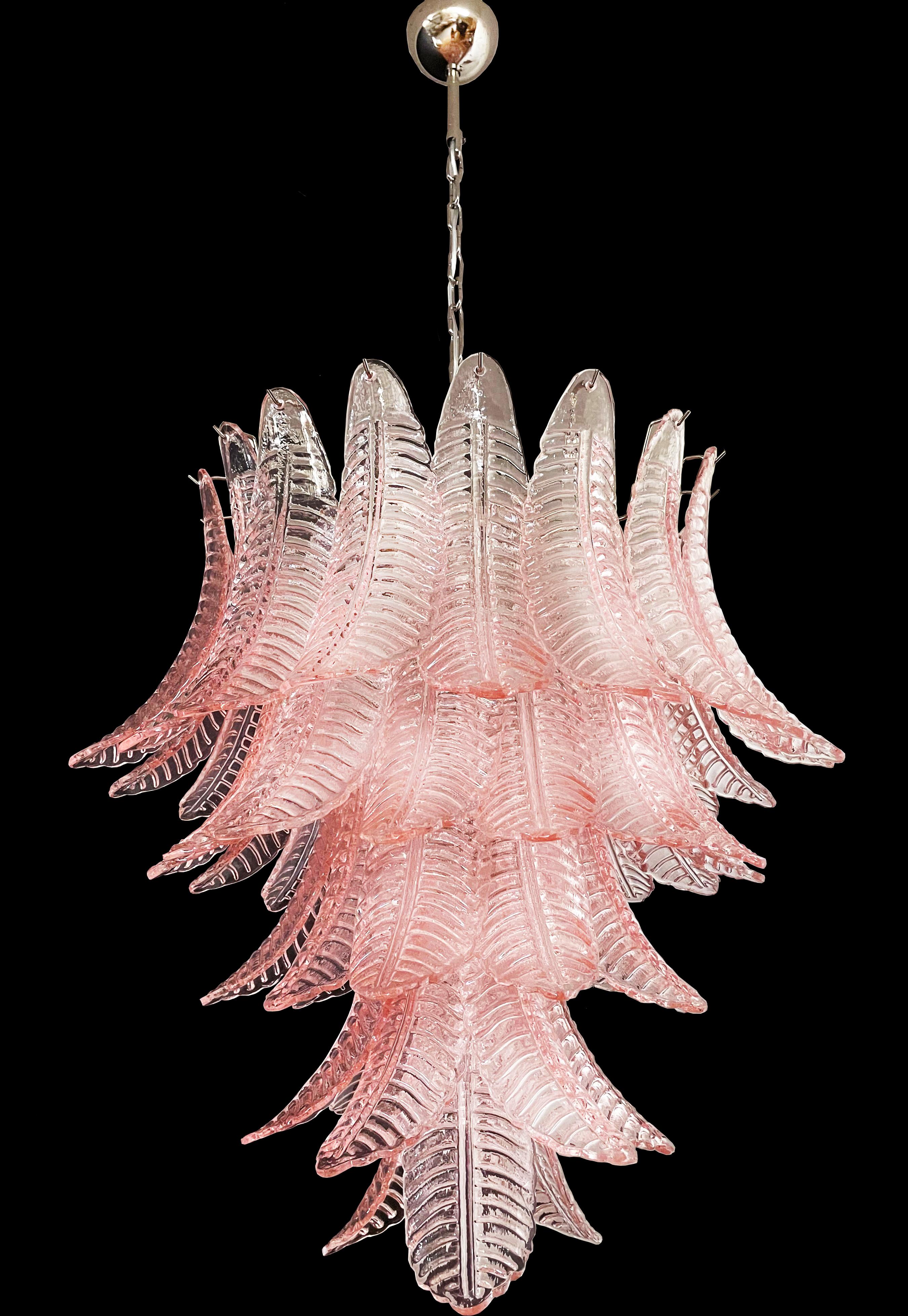 Mid-Century Modern Stunning Italian Murano Six-Tier Pink Felci Glass Chandelier For Sale
