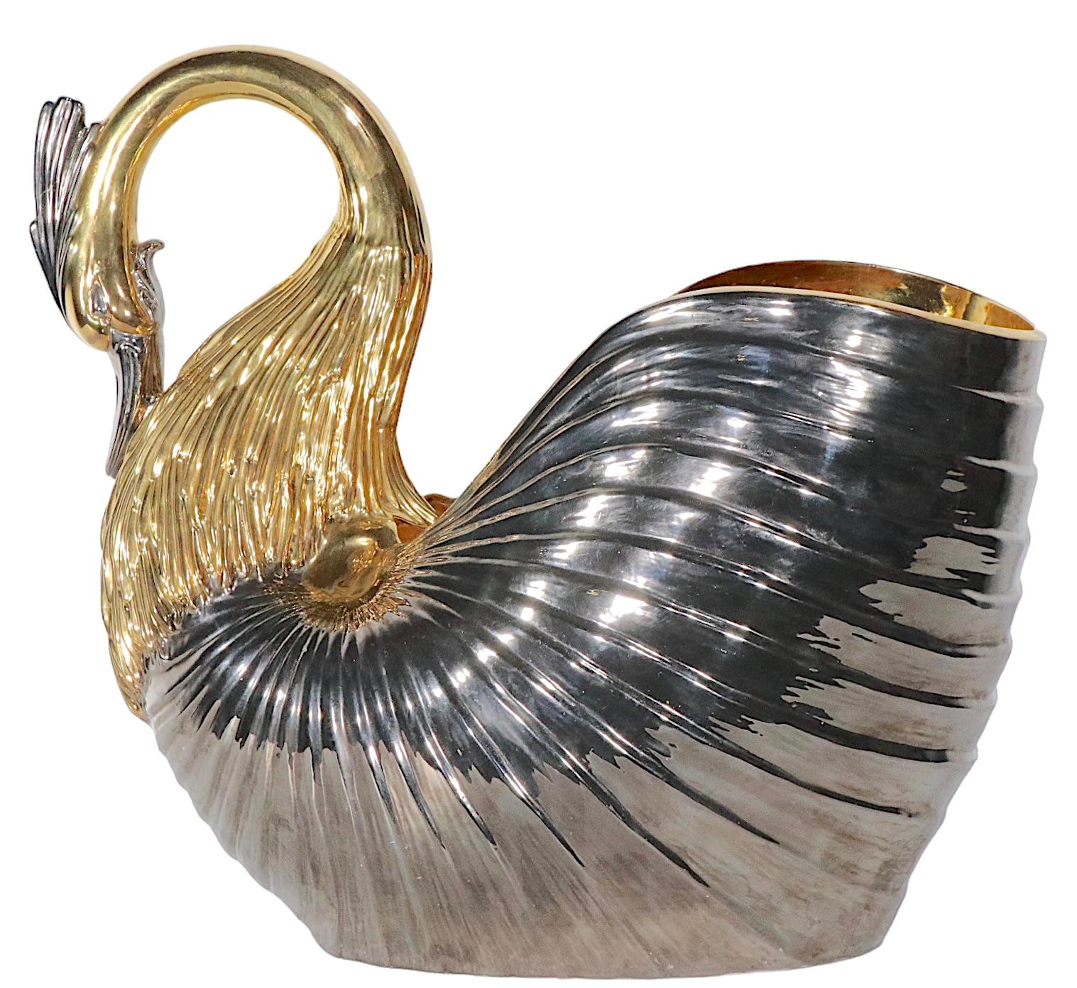 Stunning Italian Porcelain Ceramic Swan in Gold Luster and Dark Silver, c 1970s For Sale 5