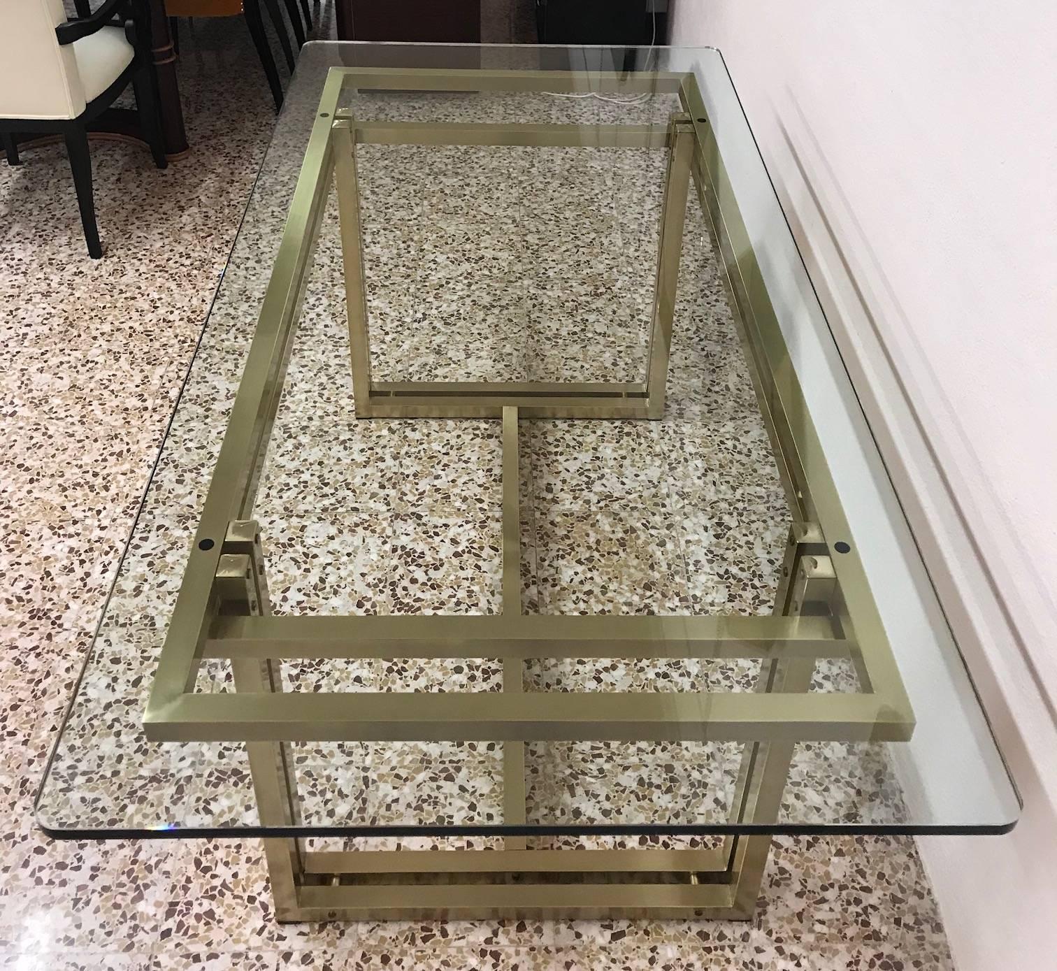 Stunning Italian Rectangular Brass and Glass Table, 1970s In Excellent Condition In Meda, MB