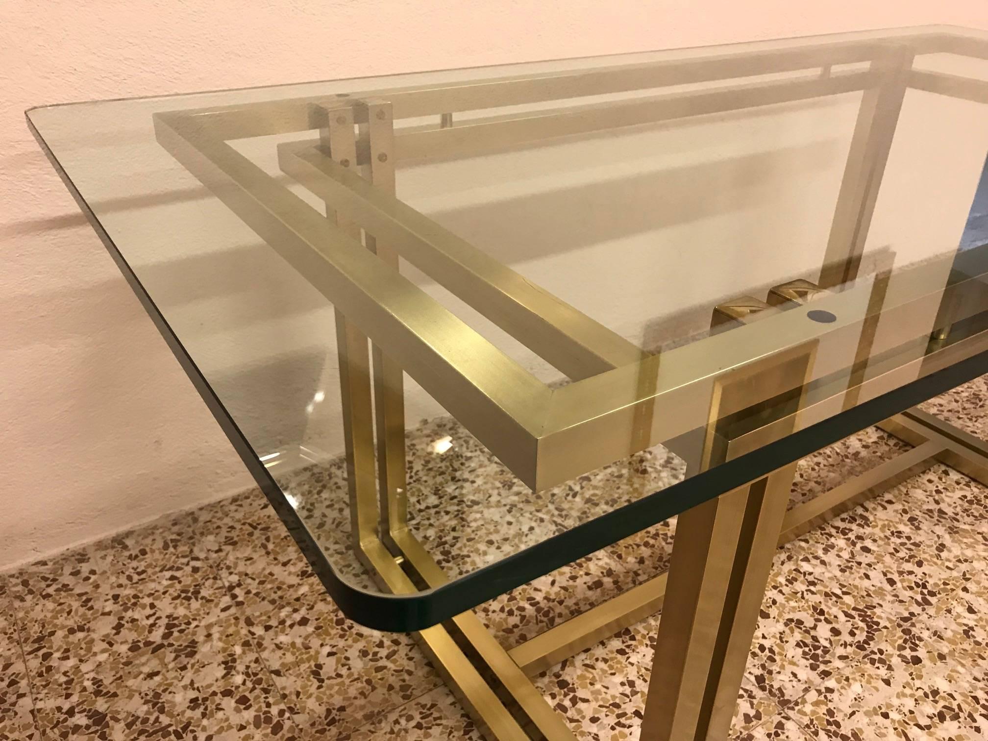 Stunning Italian Rectangular Brass and Glass Table, 1970s 2