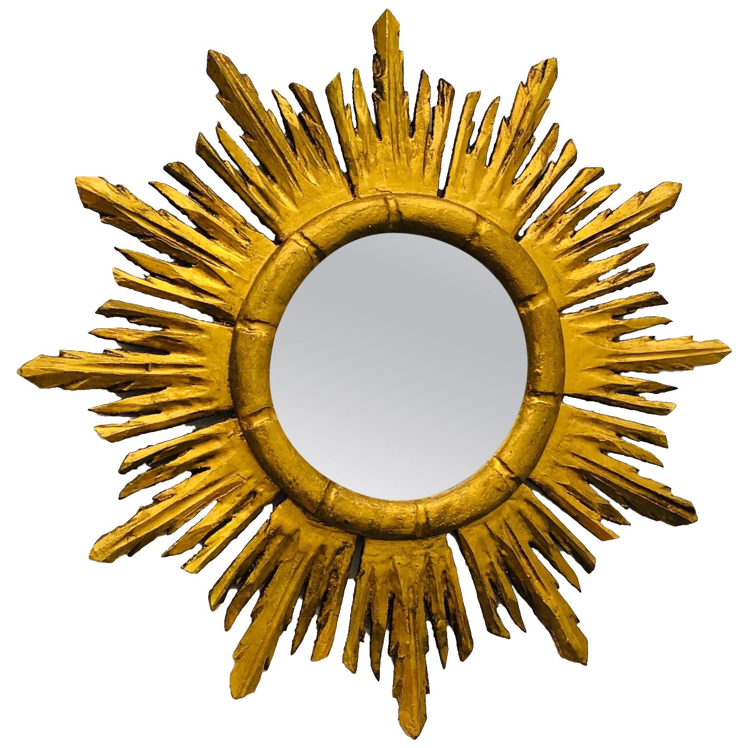 Stunning Italian Starburst Sunburst Gilded Wood Mirror, circa 1930s