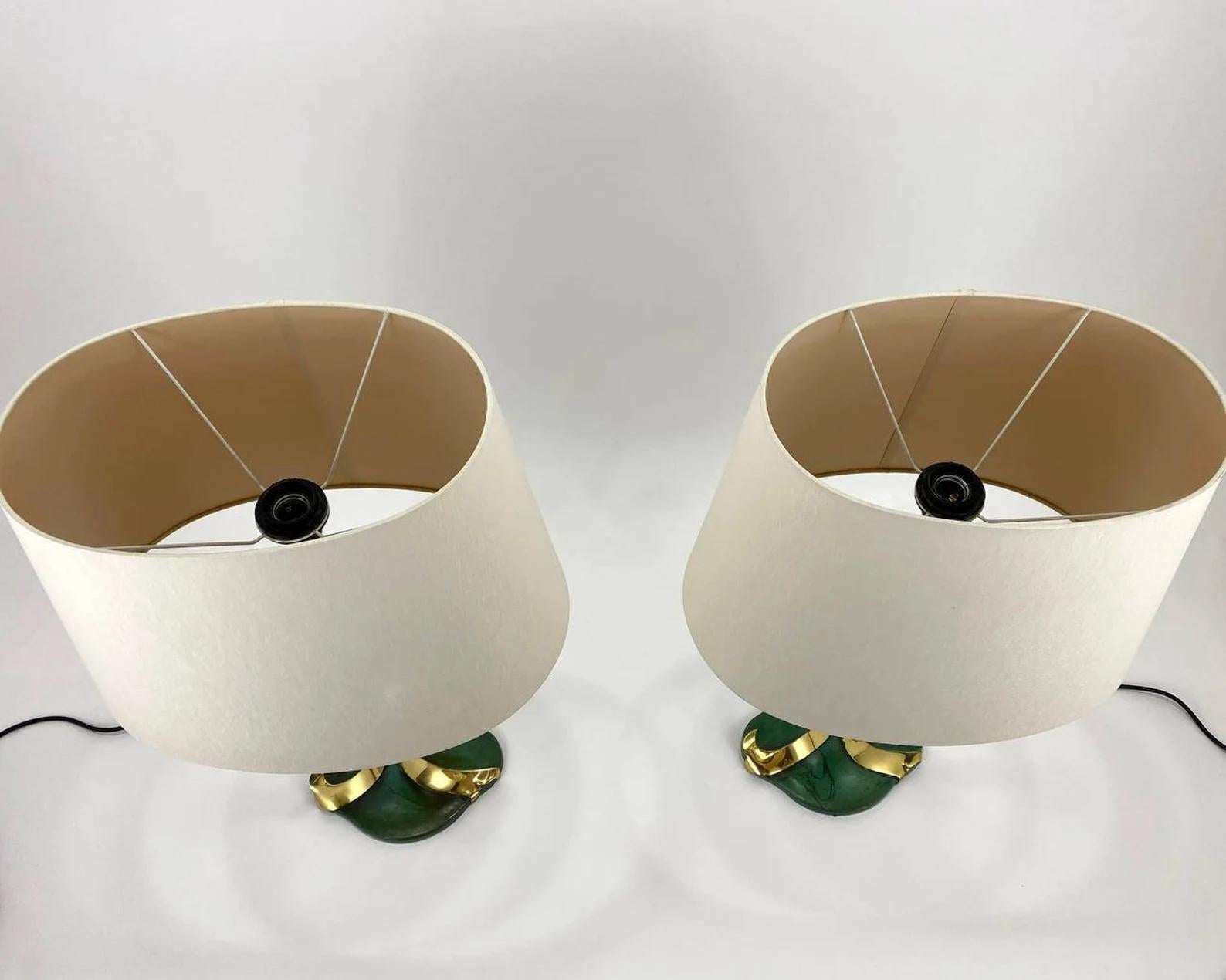 Gilt Stunning Spanish Table Lamps Made of Enamelled Bronze by Valenti, 1970s For Sale