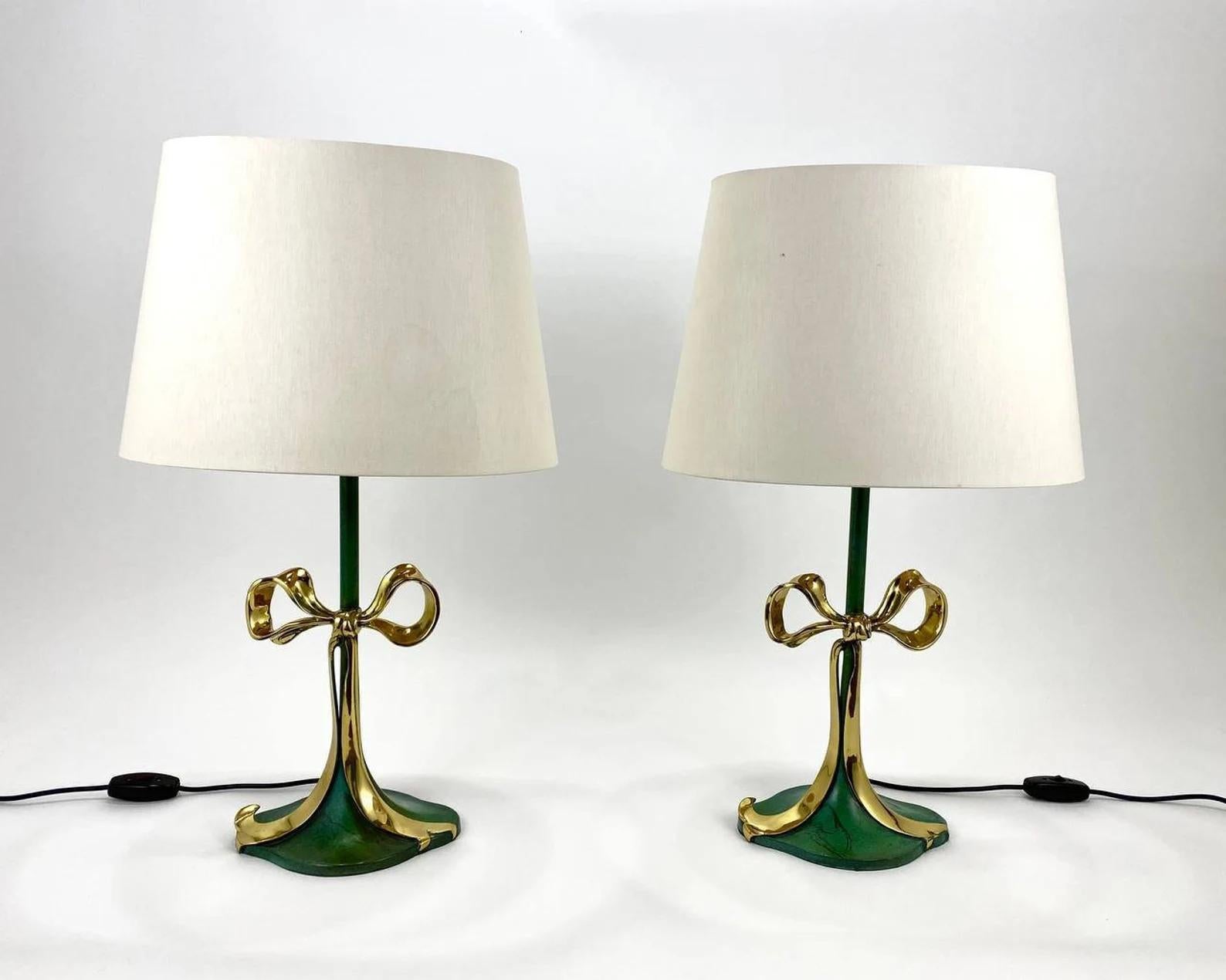 Superbes lampes de bureau italiennes en bronze émaillé de Valenti, années 1970 Bon état - En vente à Bastogne, BE