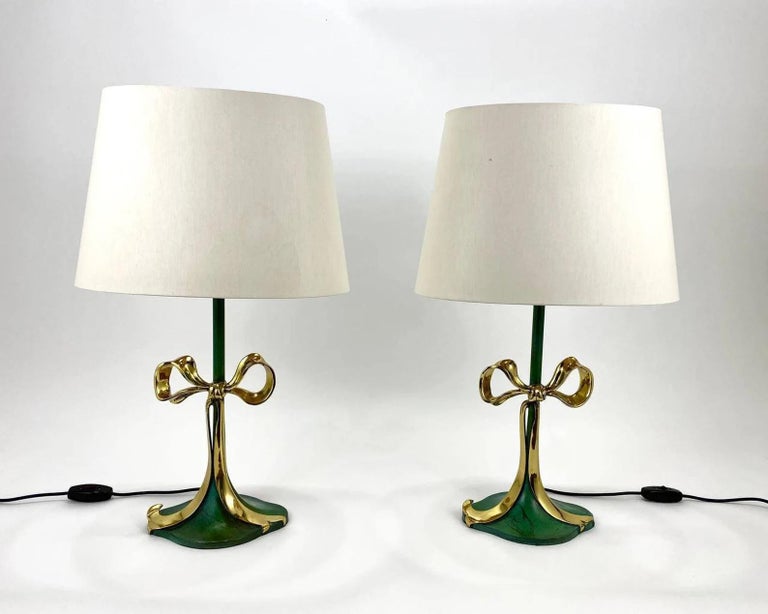 Stunning Italian Table Lamps Made of Enamelled Bronze by Valenti, 1970s In Good Condition For Sale In Bastogne, BE